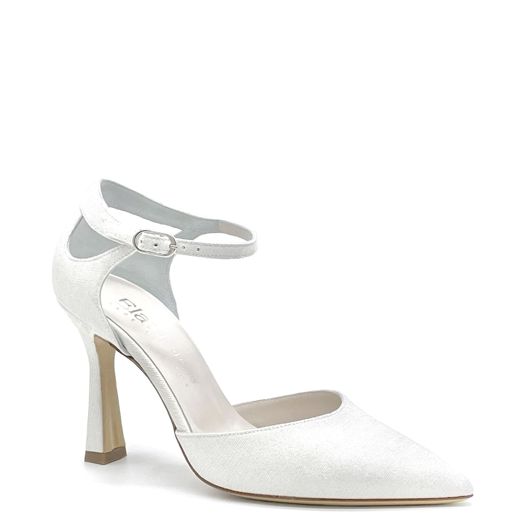 White laminate fabric D’orsay with ankle strap - Cod. S2310
