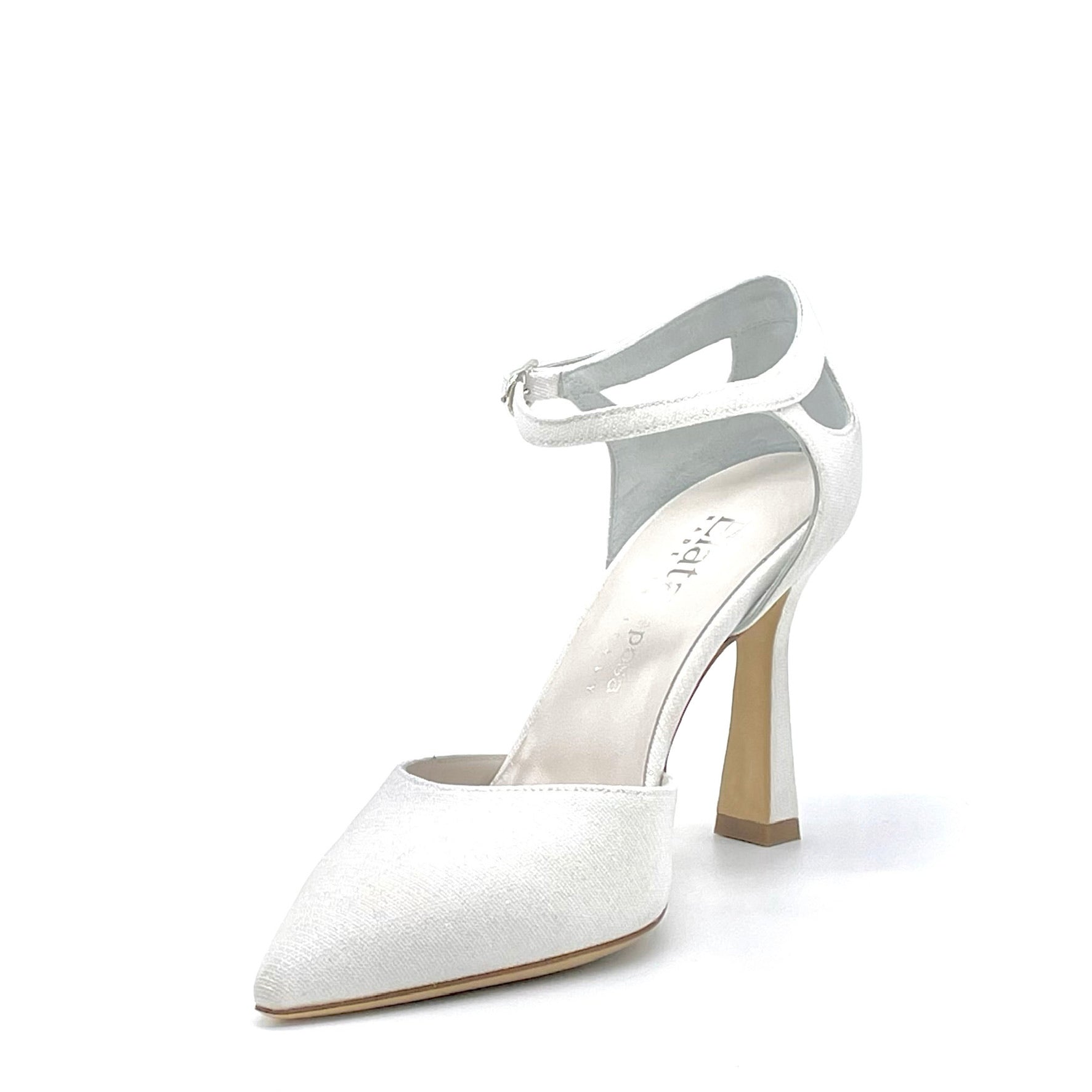 White laminate fabric D’orsay with ankle strap - Cod. S2310