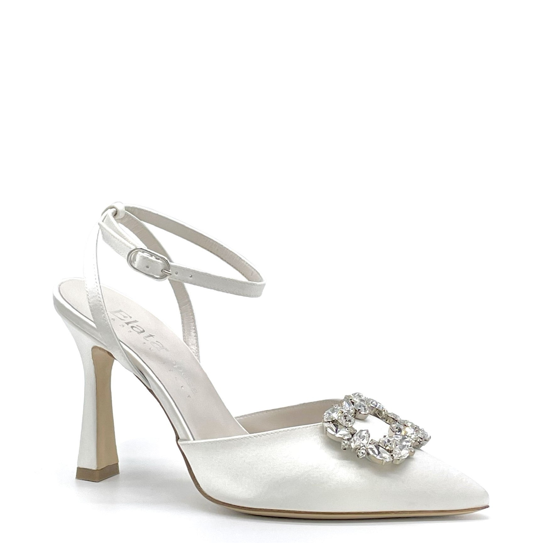 Slingback in 100% seta bianca con accessorio gioiello - Cod. S2311
