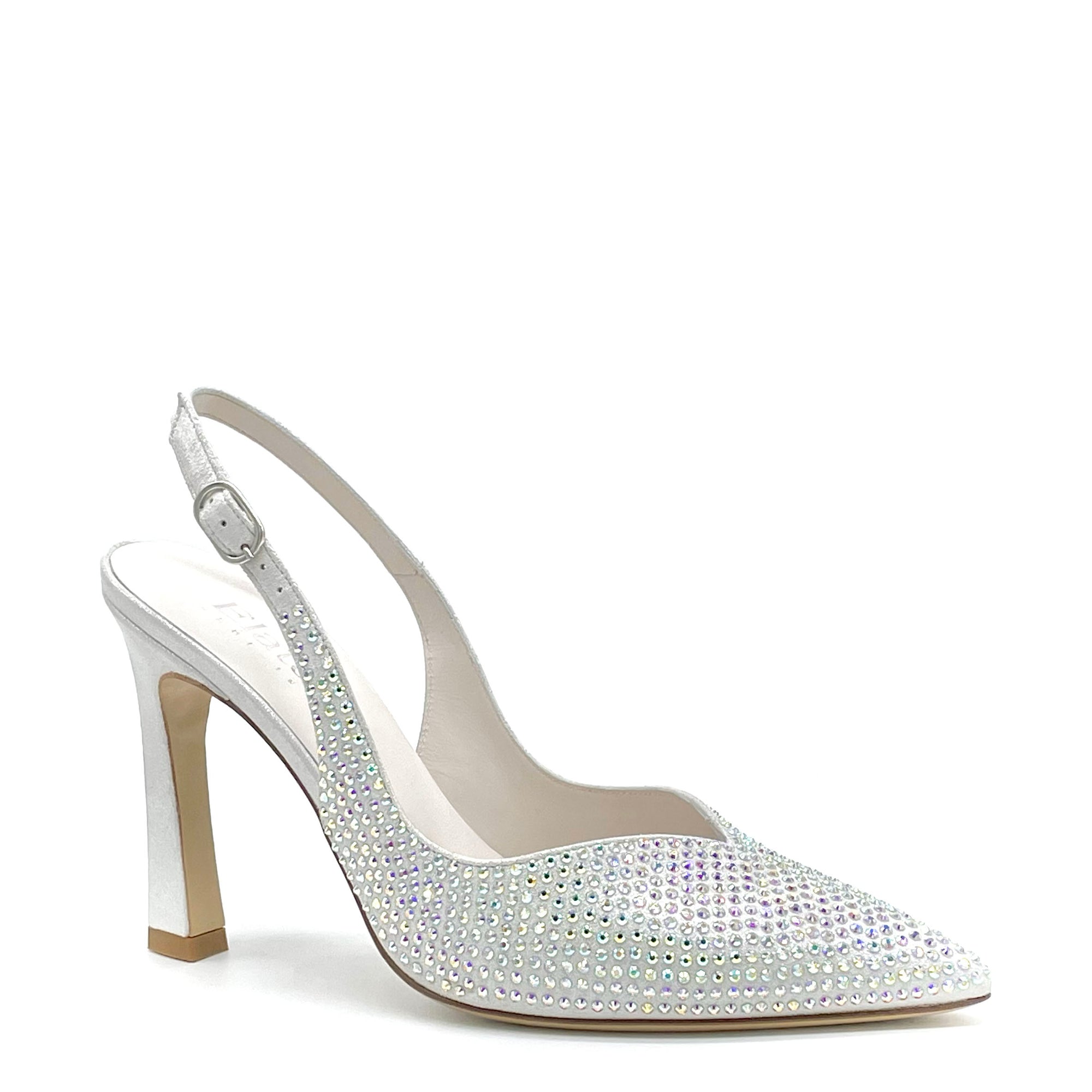 White/silver laminate suede slingback with rhinestones – Cod. 12177-1