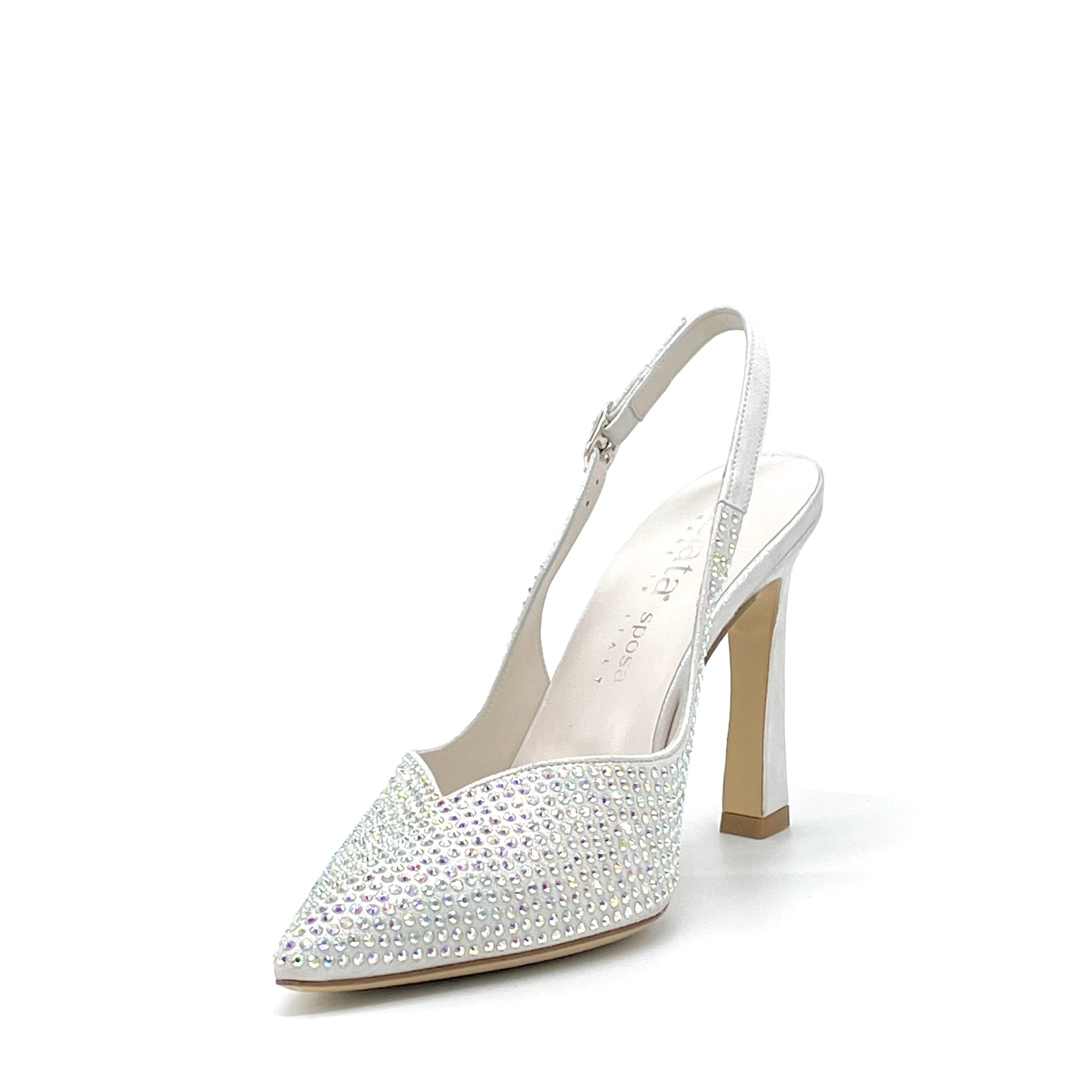 Slingback in camoscio laminato con applicazione strass – Cod. 12177-1
