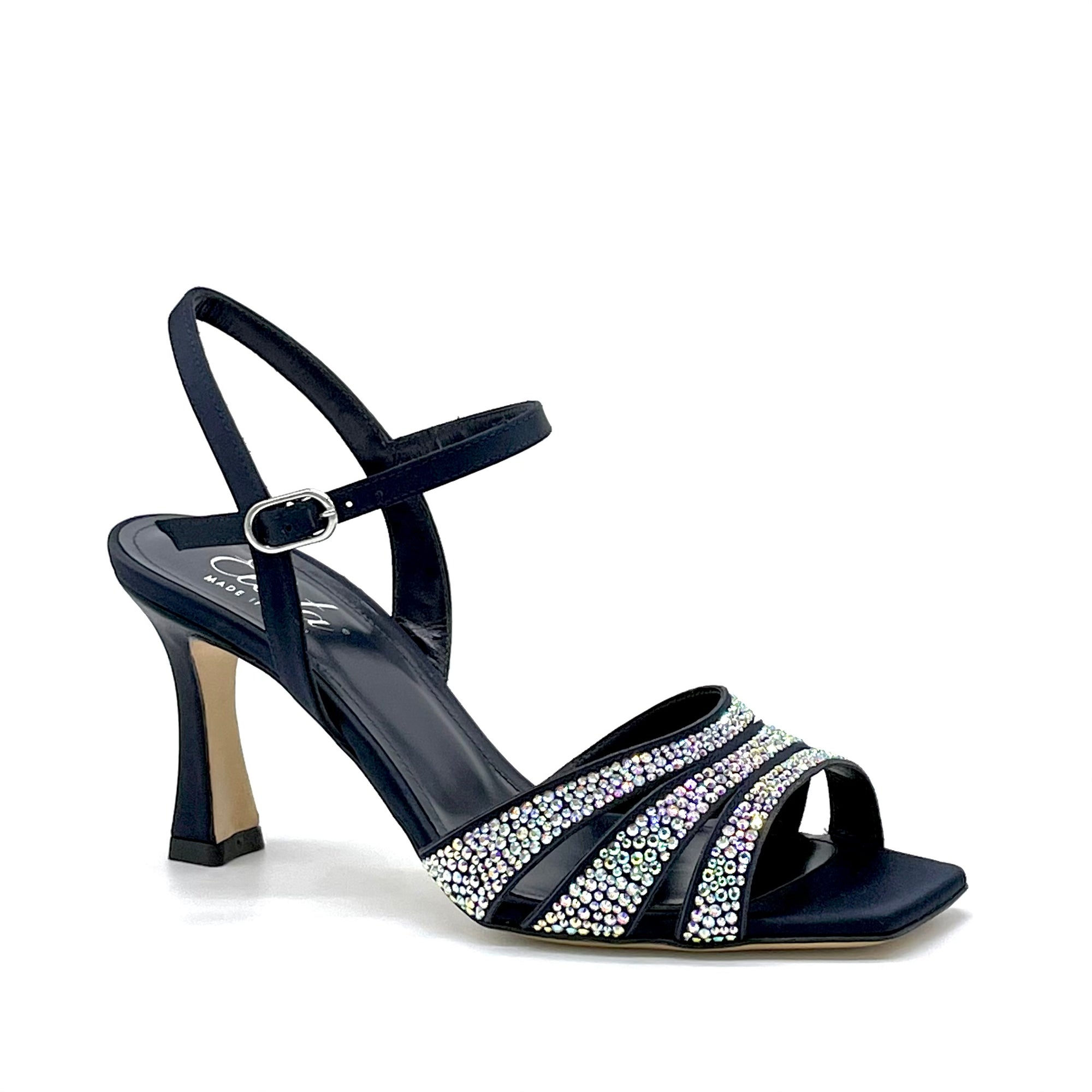 Sandalo in seta e camoscio blu con applicazione di strass - Cod. 13113