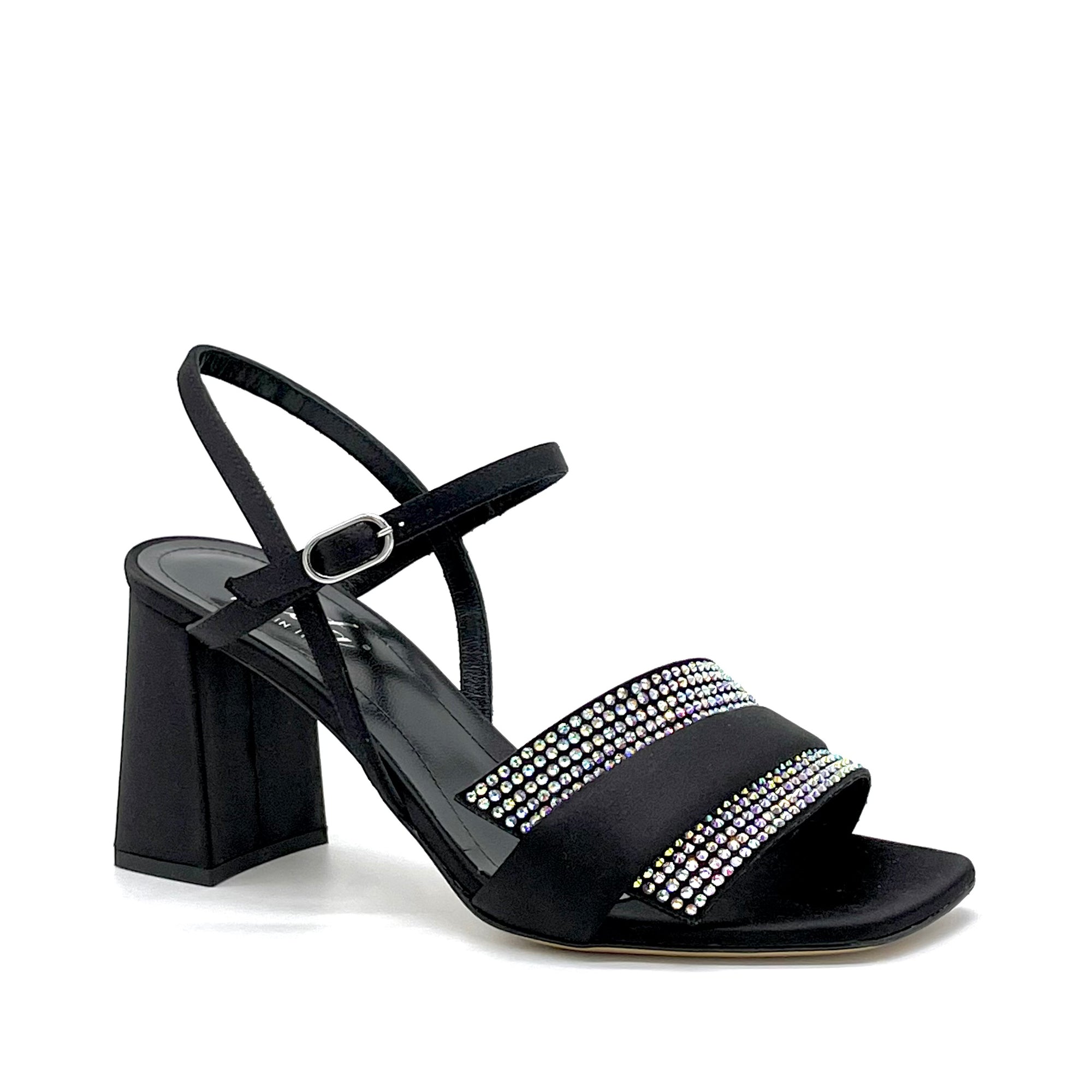 Sandalo in seta nera con applicazione di strass – Cod. 13120