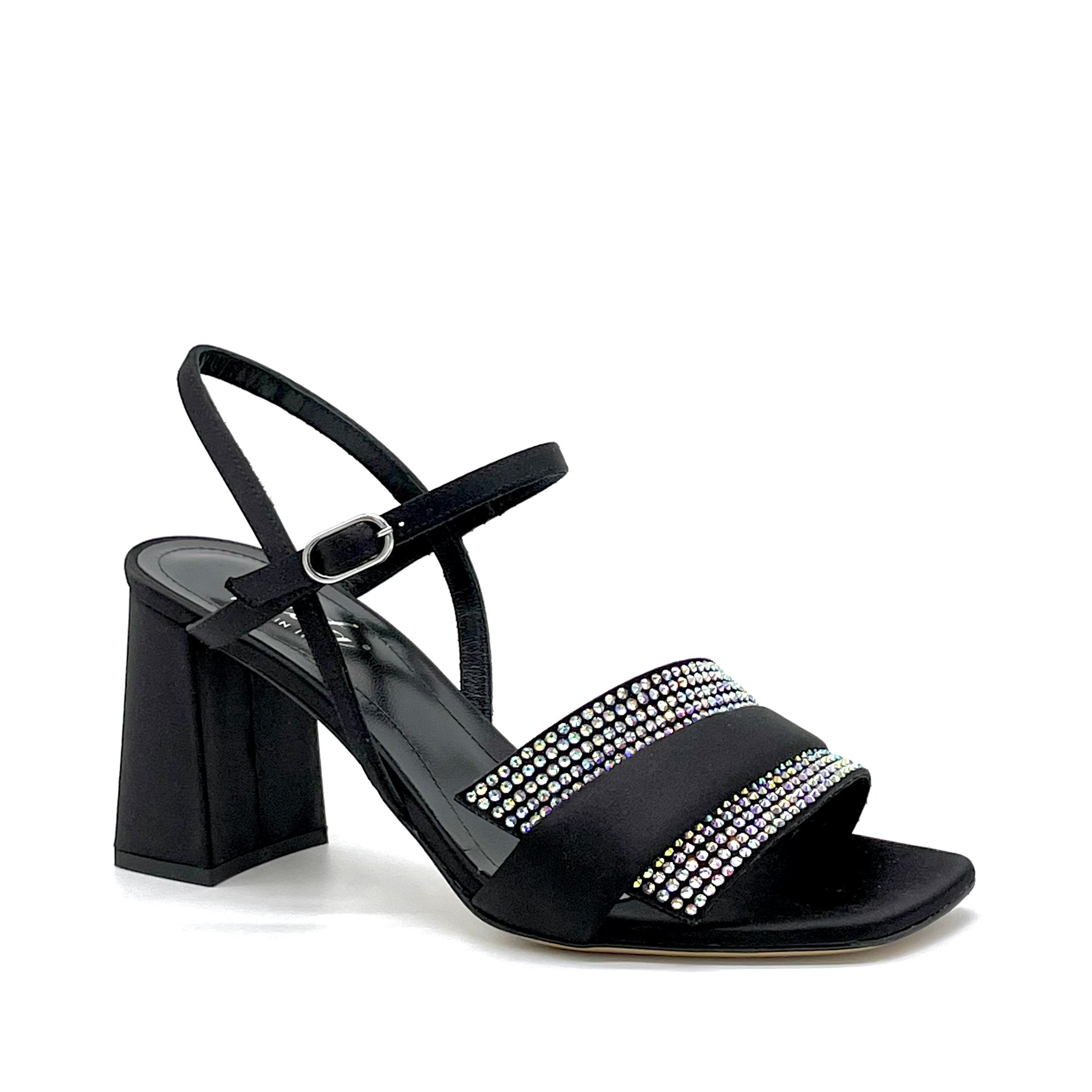 Sandalo in seta nera con applicazione di strass – Cod. 13120