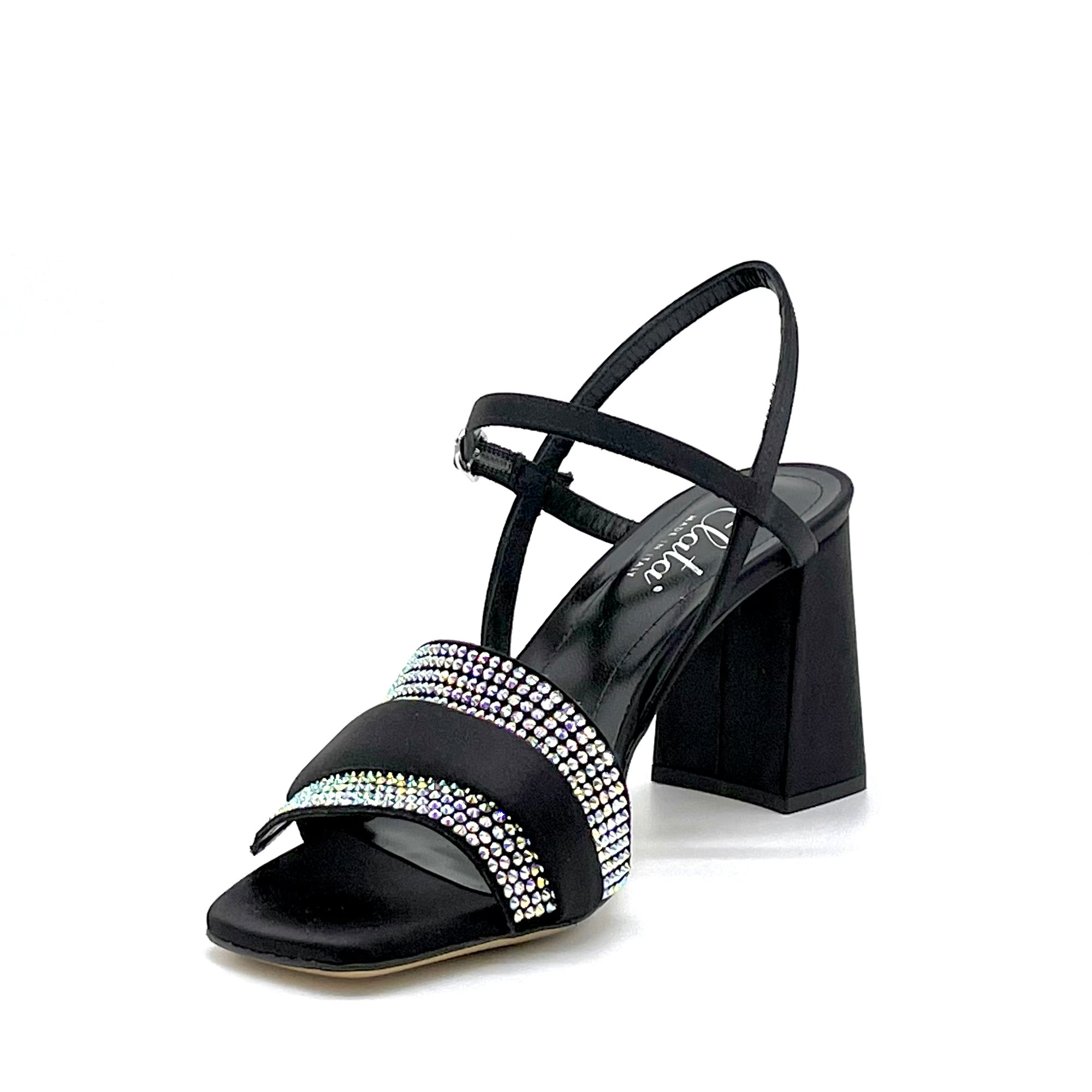 Sandalo in seta nera con applicazione di strass – Cod. 13120