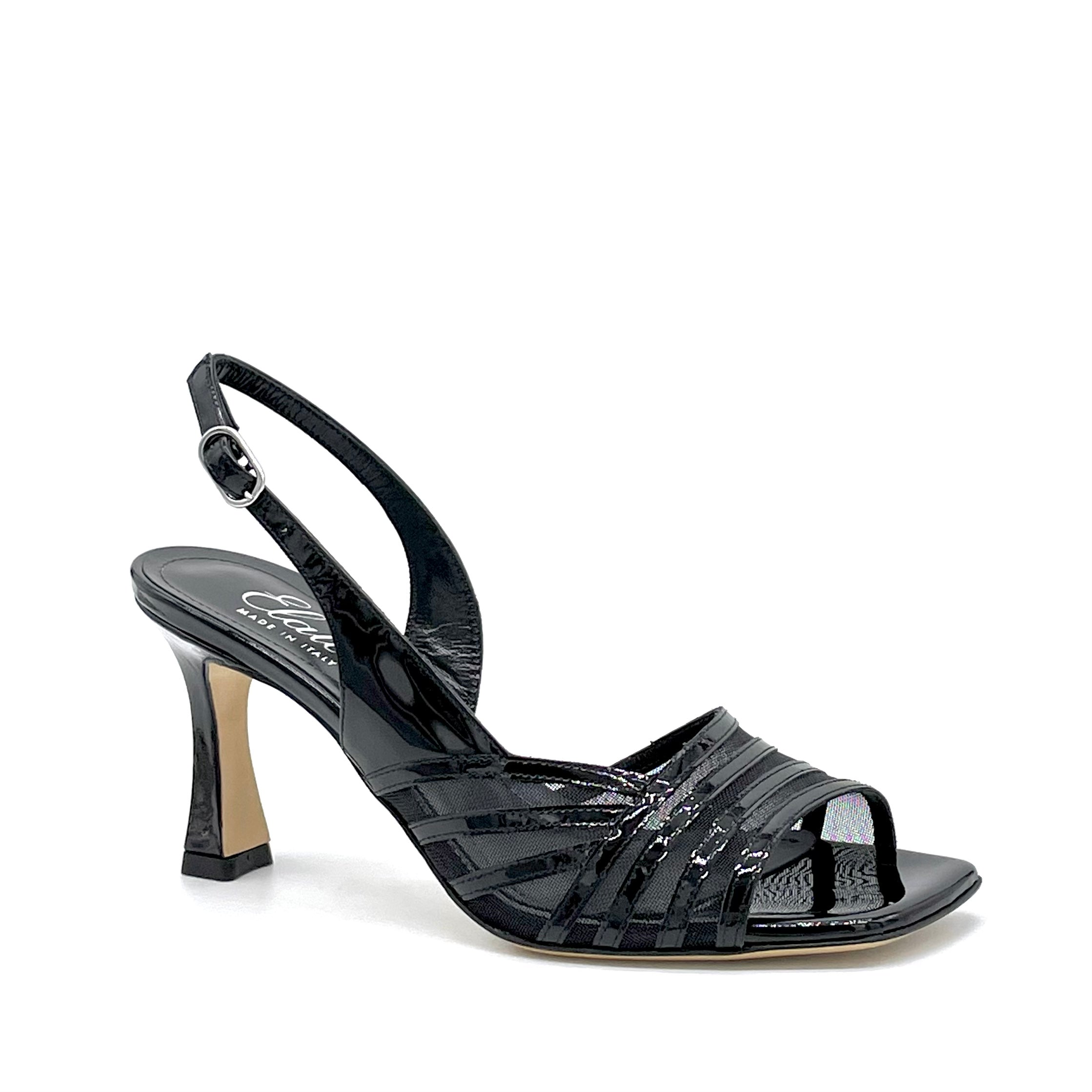 Black patent leather sandal with mesh inserts – Cod. 13121