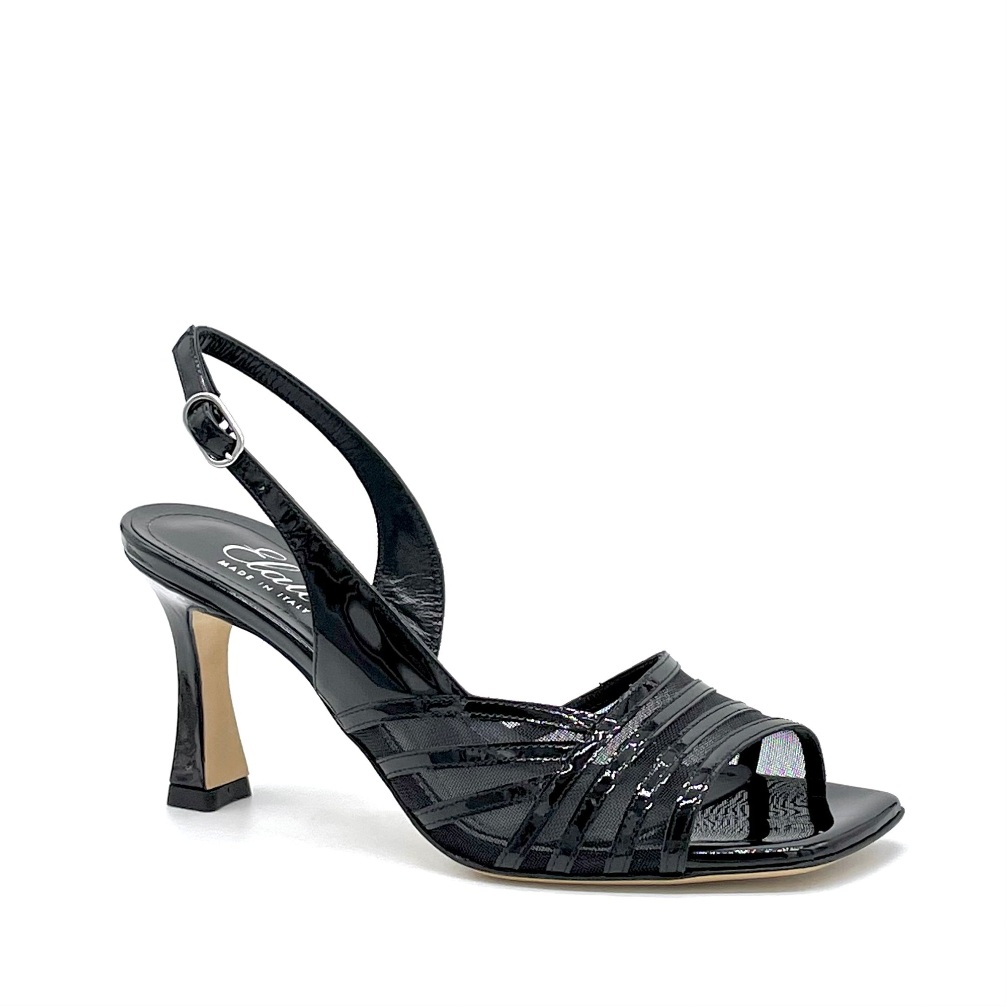 Black patent leather sandal with mesh inserts – Cod. 13121