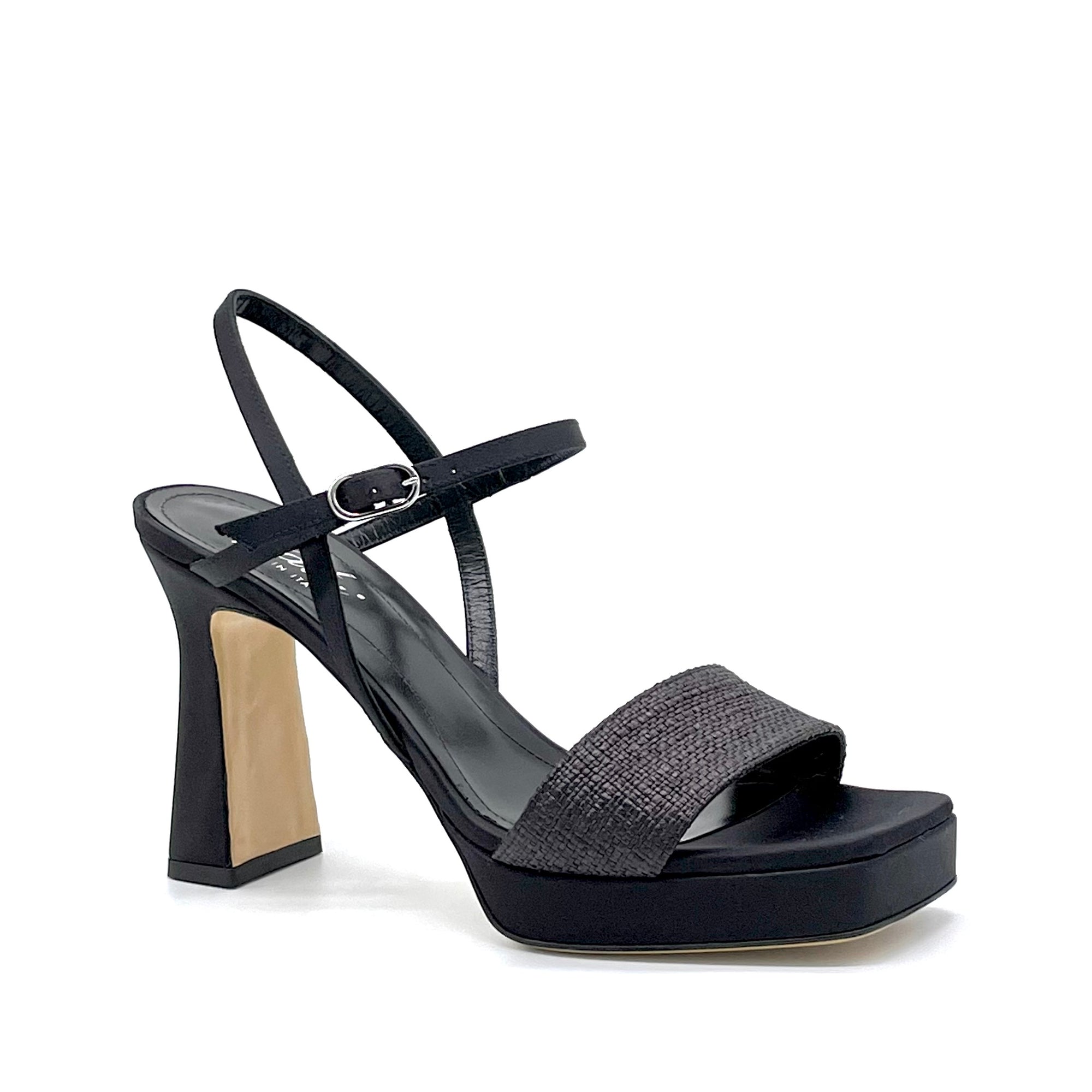 Black satin and raffia sandal - Cod. 13125
