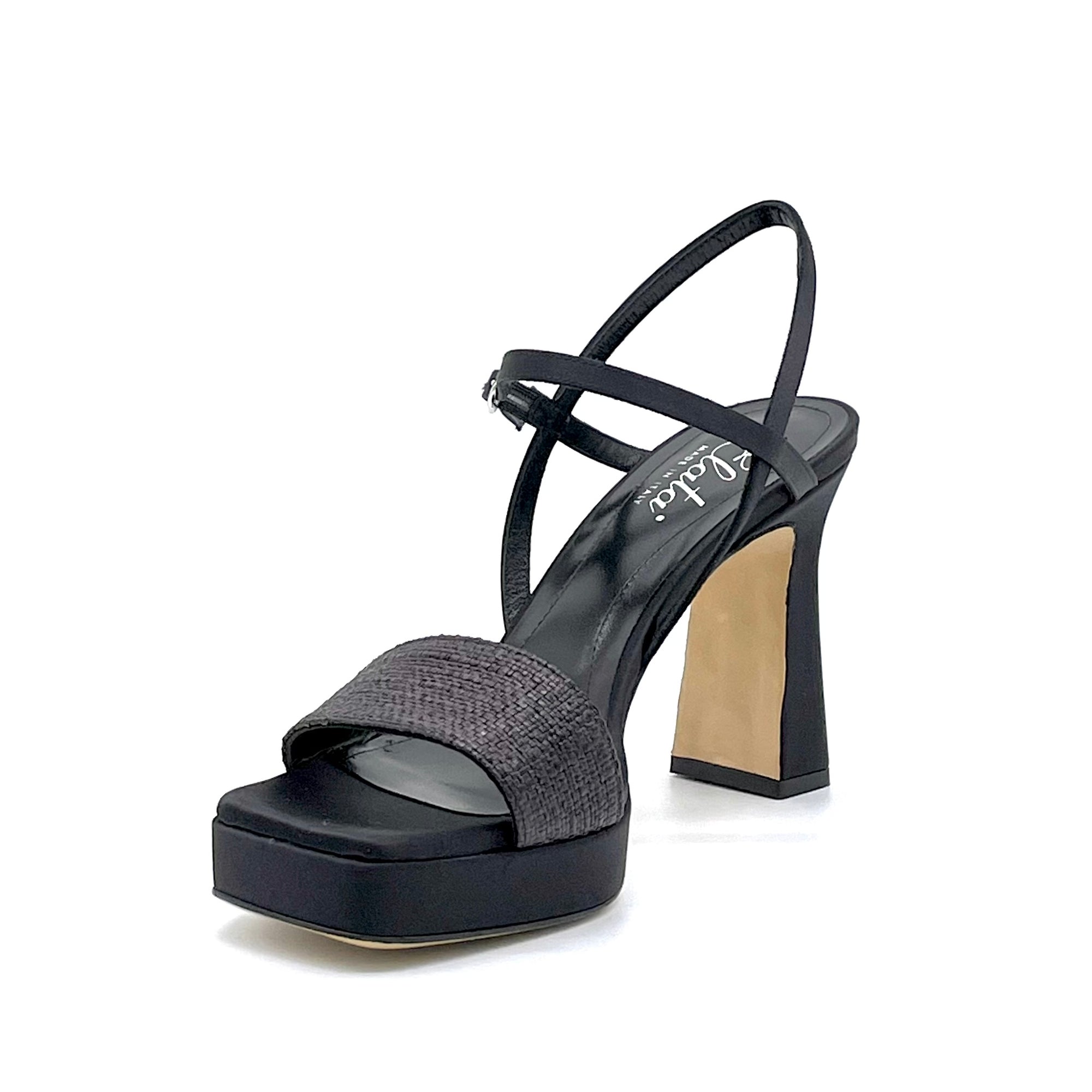 Black satin and raffia sandal - Cod. 13125