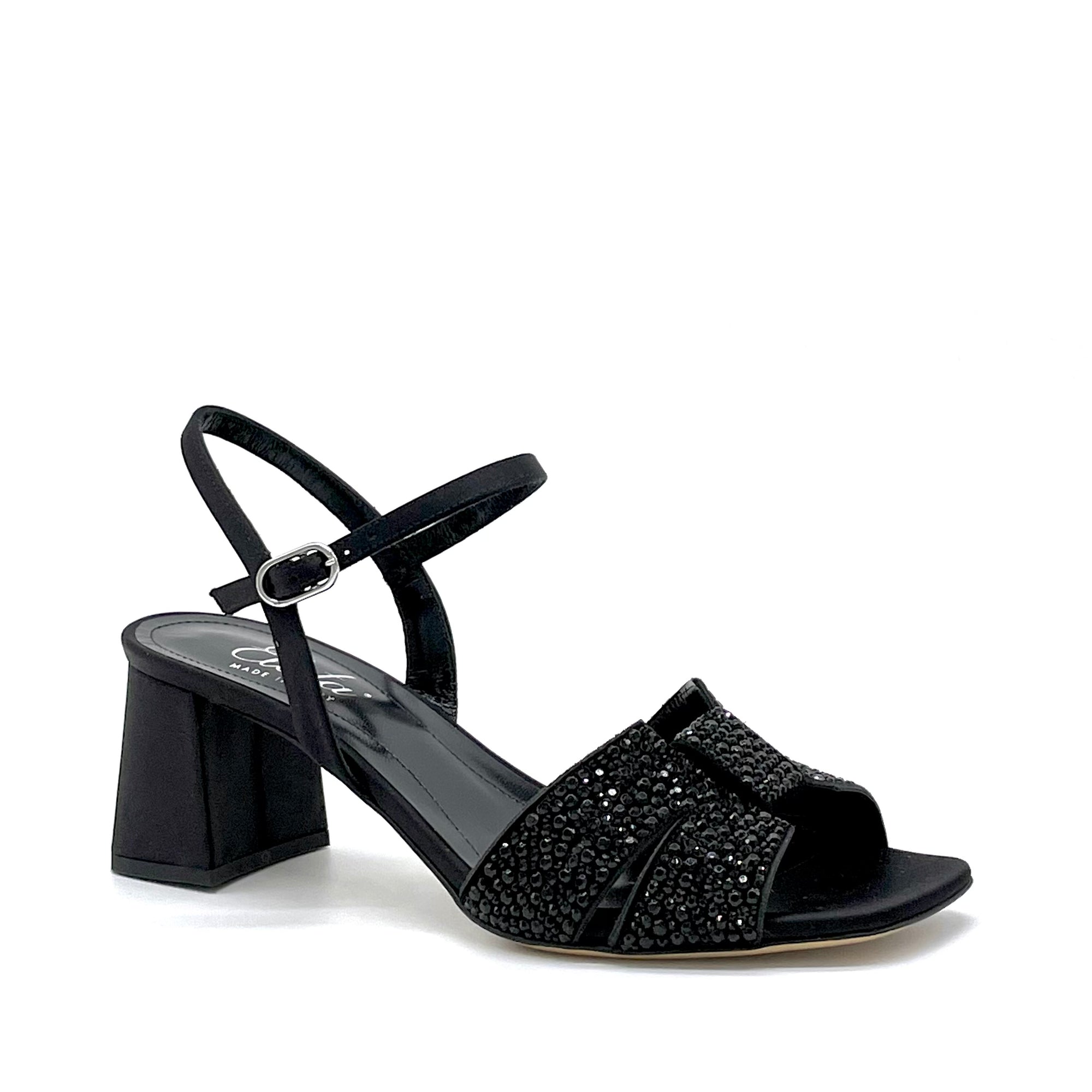 Black satin sandal with rhinestones – Cod. 13134