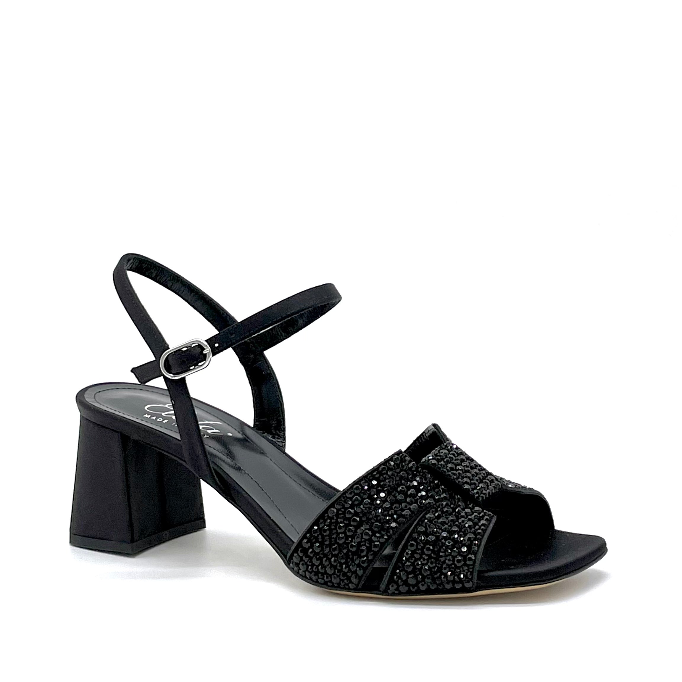 Black satin sandal with rhinestones – Cod. 13134