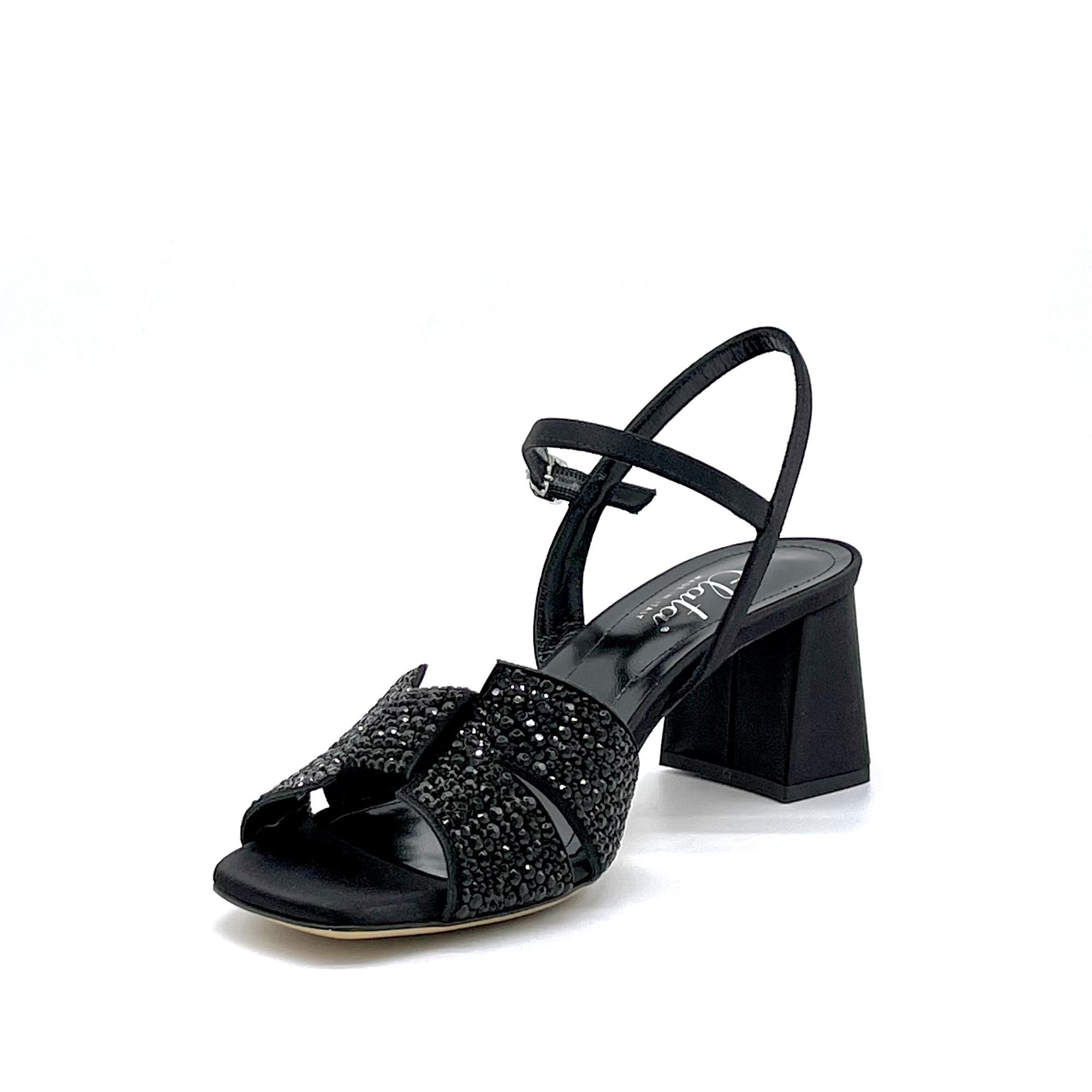 Black satin sandal with rhinestones – Cod. 13134