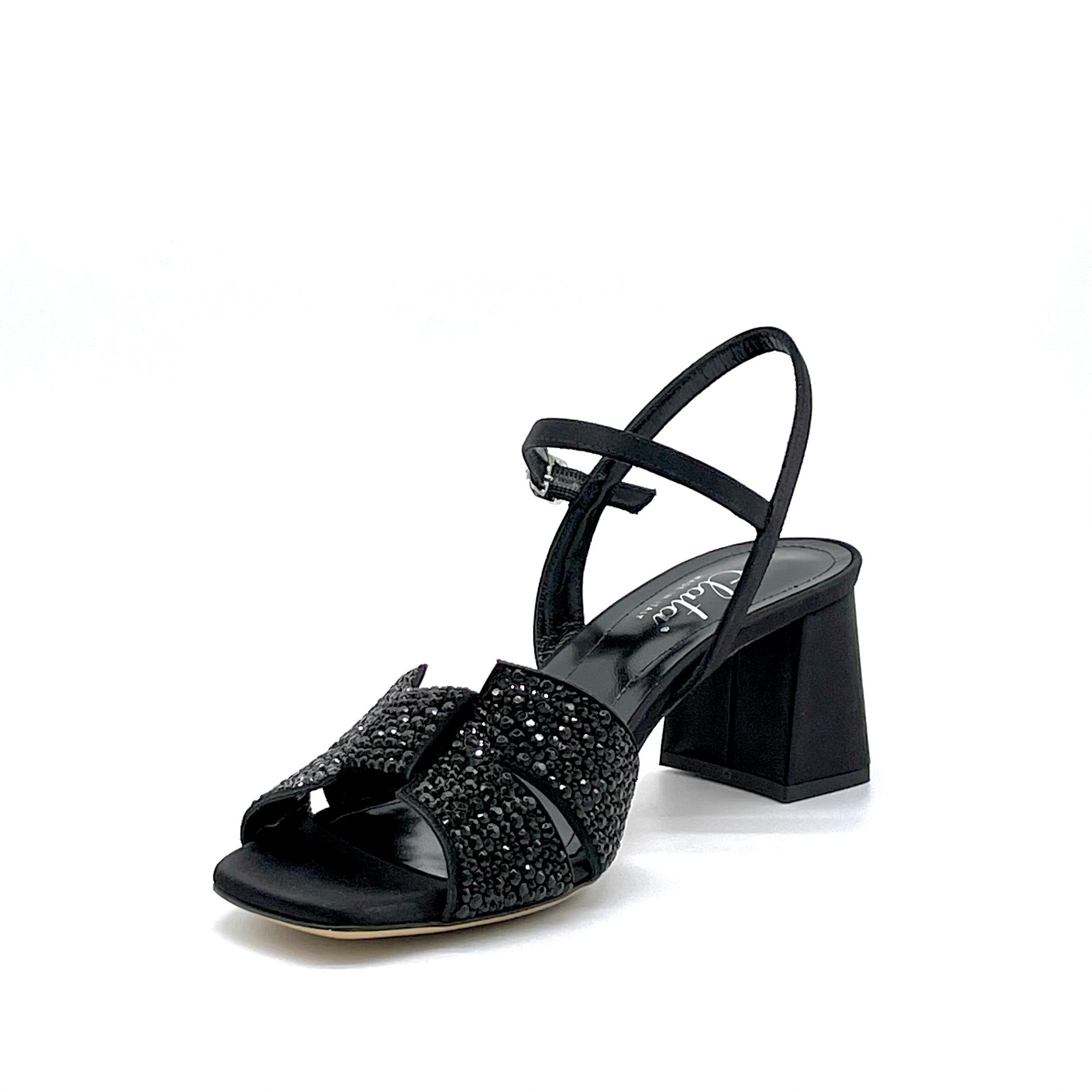 Black satin sandal with rhinestones – Cod. 13134