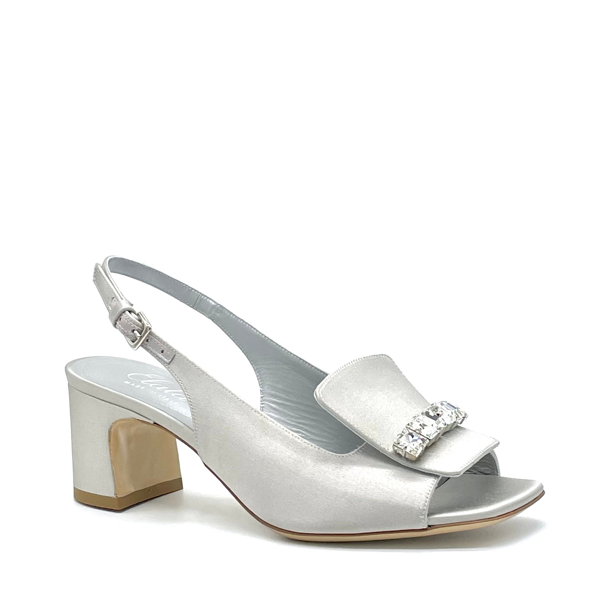 Silver silk satin sandal with jewel accessory – Cod. 13139