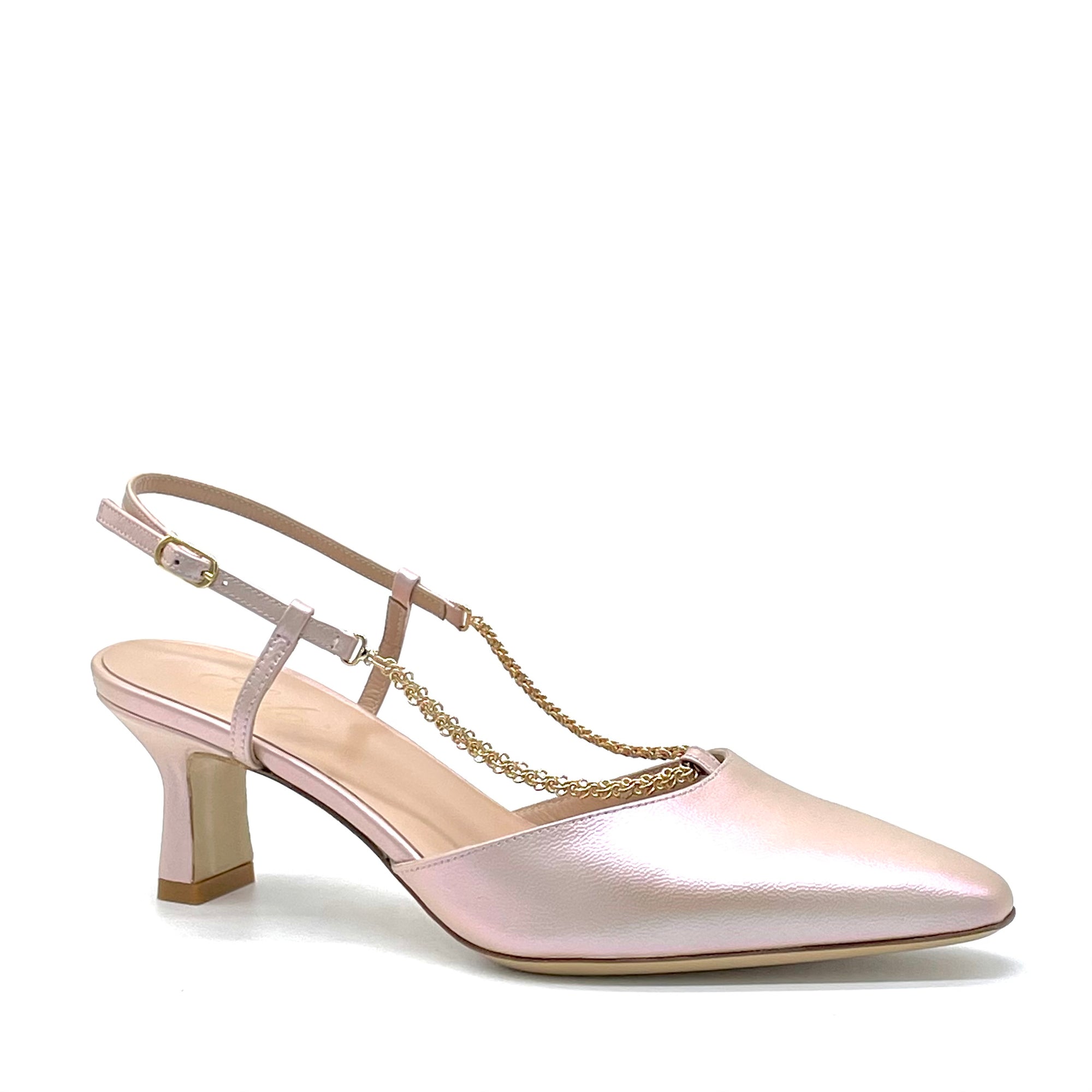 Iridescent pink leather slingback with golden chain – Cod. 13169