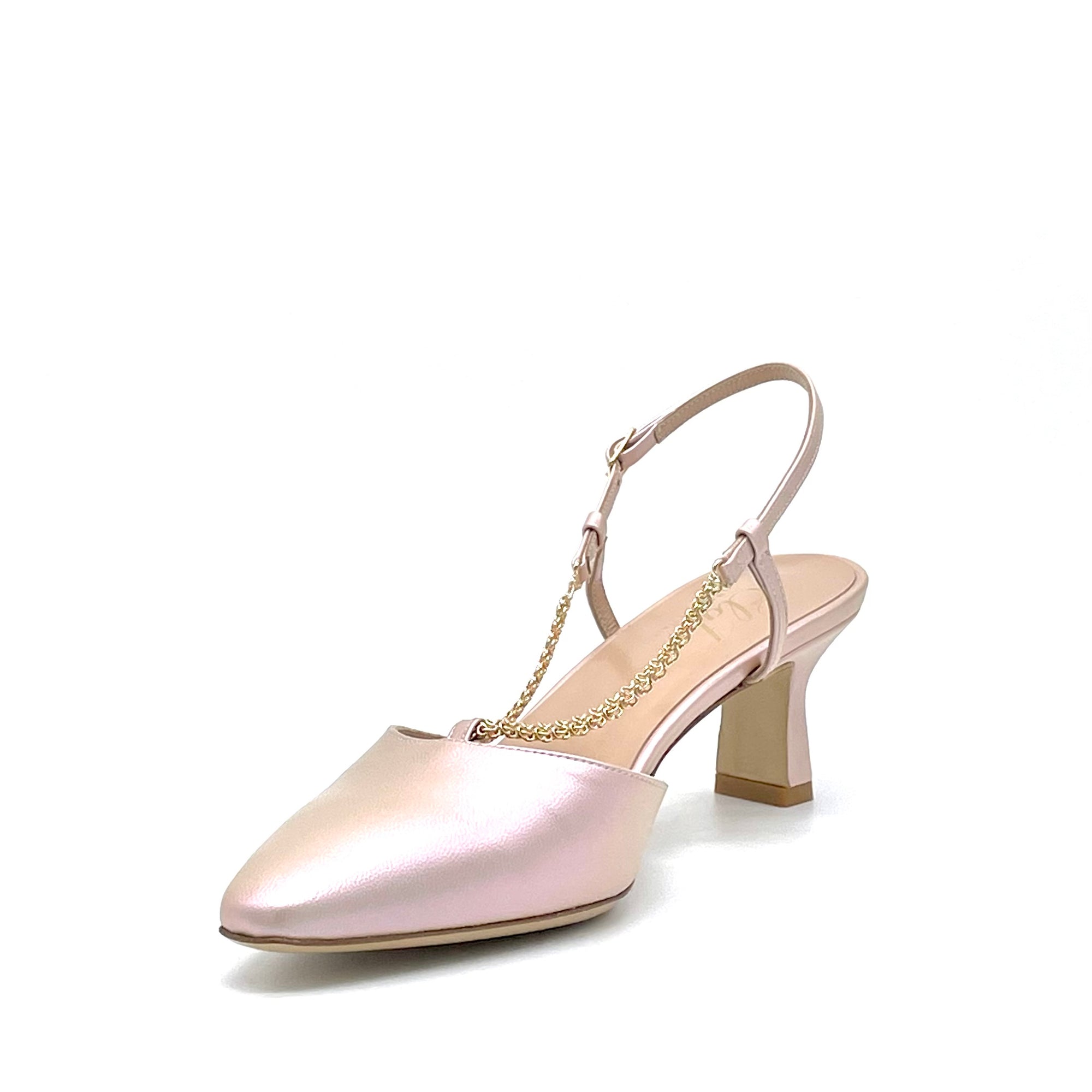 Iridescent pink leather slingback with golden chain – Cod. 13169