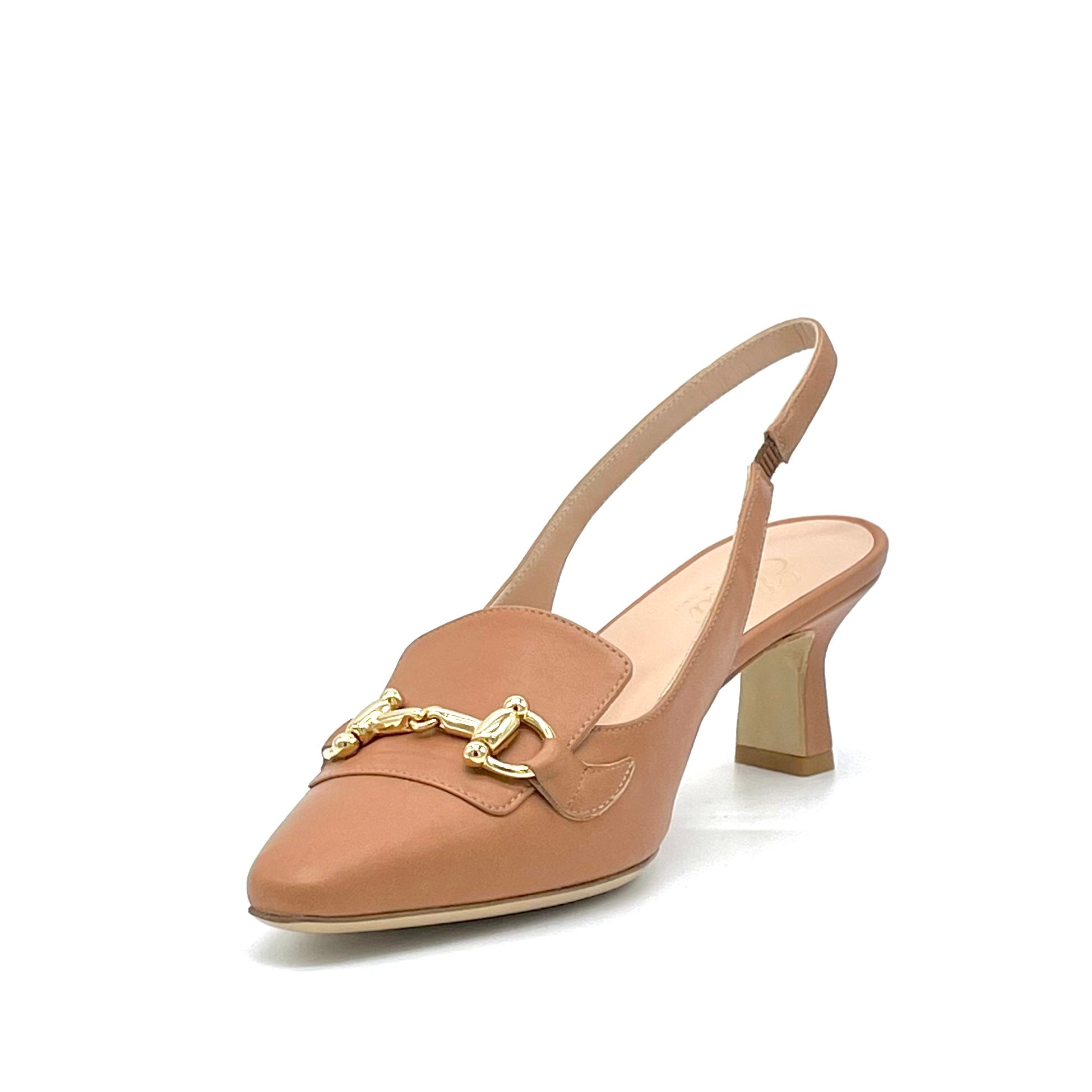 Light brown leather slingback with golden clamp – Cod. 13170