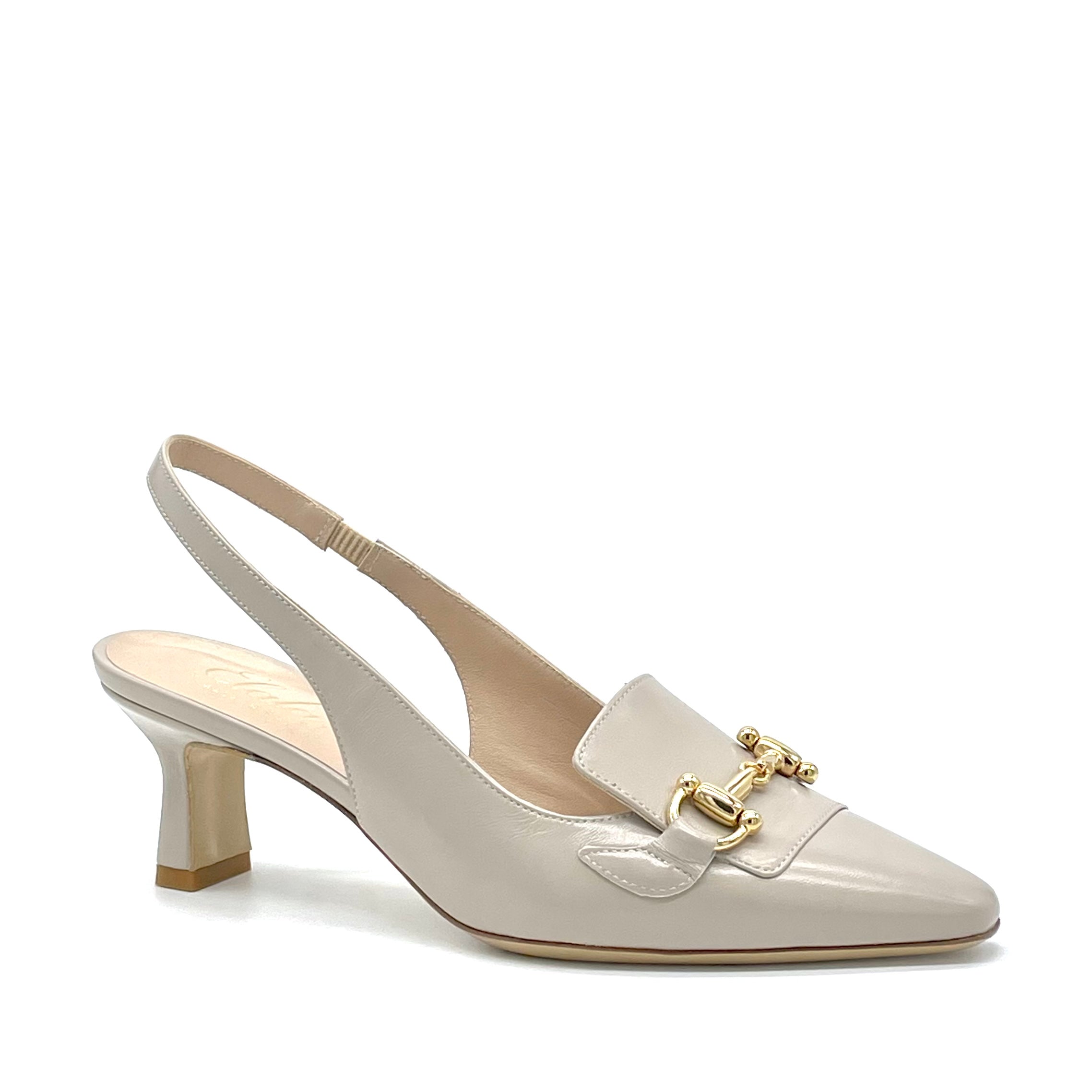 Slingback in pelle color tortora e morsetto oro – Cod. 13170-1