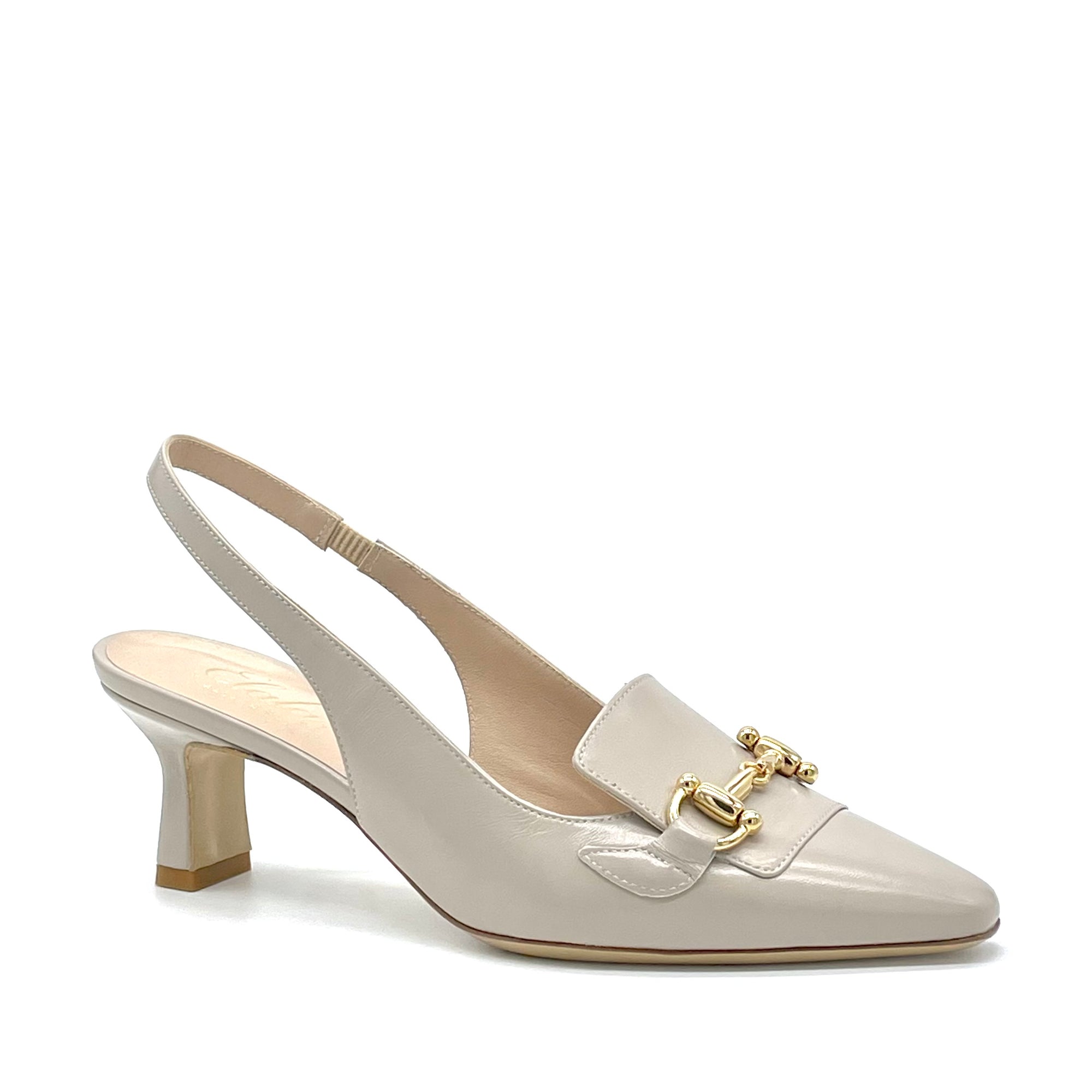 Slingback in pelle color tortora e morsetto oro – Cod. 13170-1
