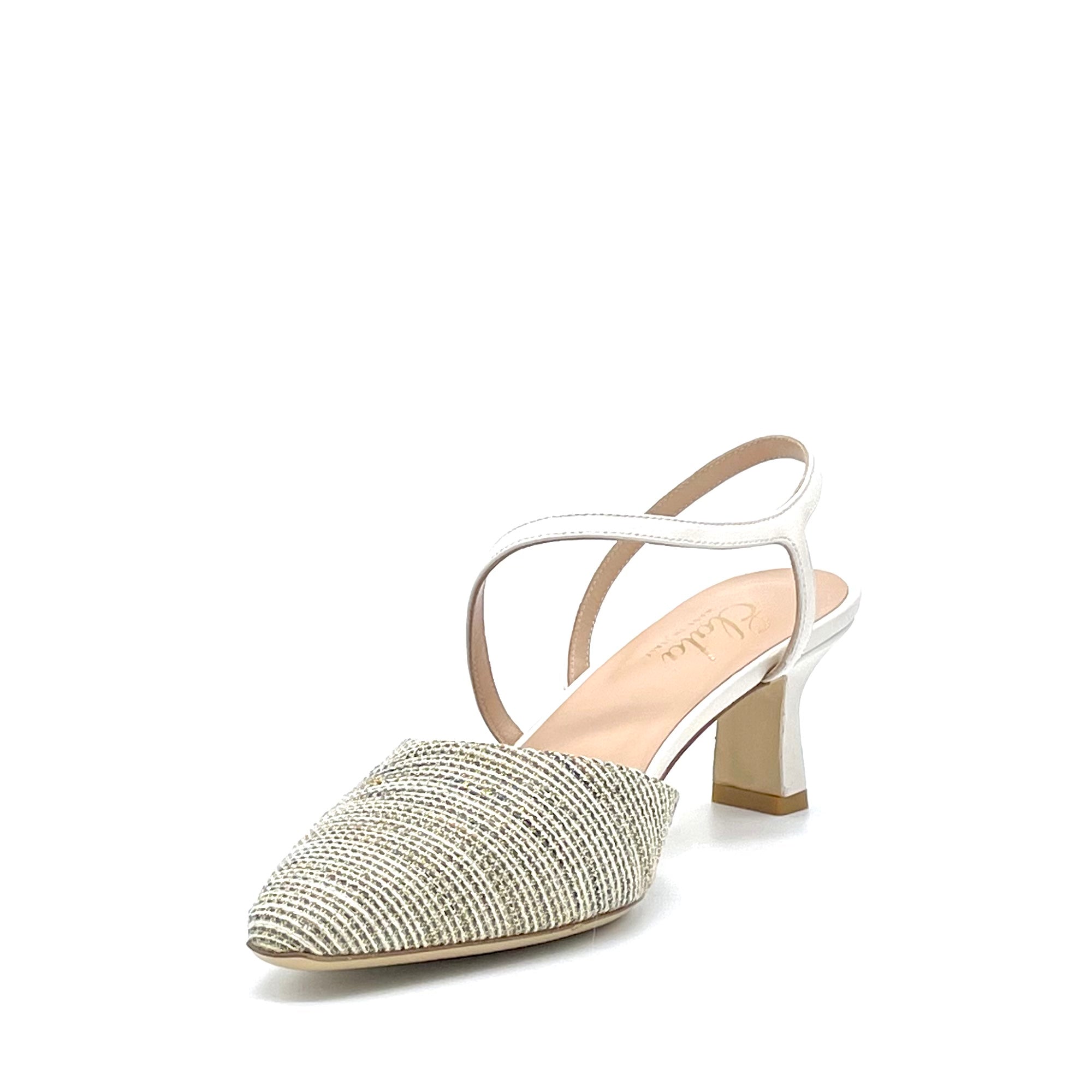 Slingback in pelle color burro e tessuto multicolor – Cod. 13171