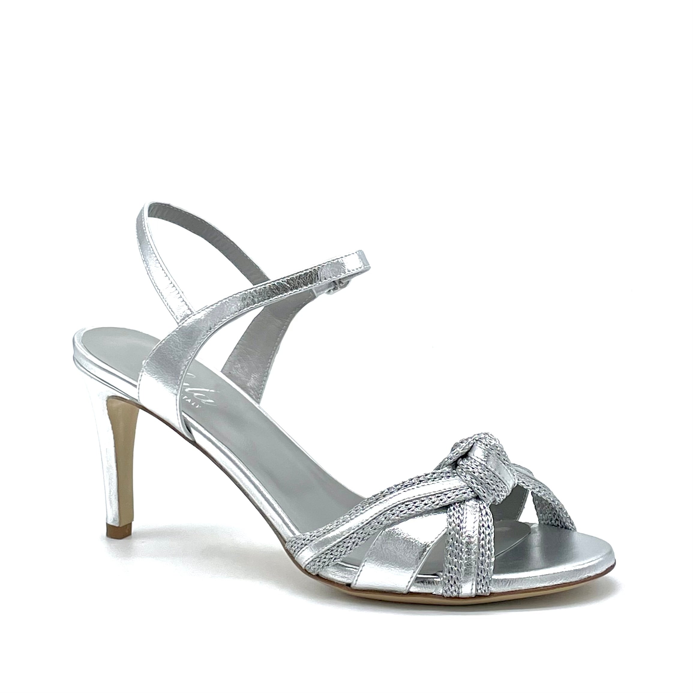 ARIANNA Silver laminate leather and silver fabric sandal - Cod. 11101B