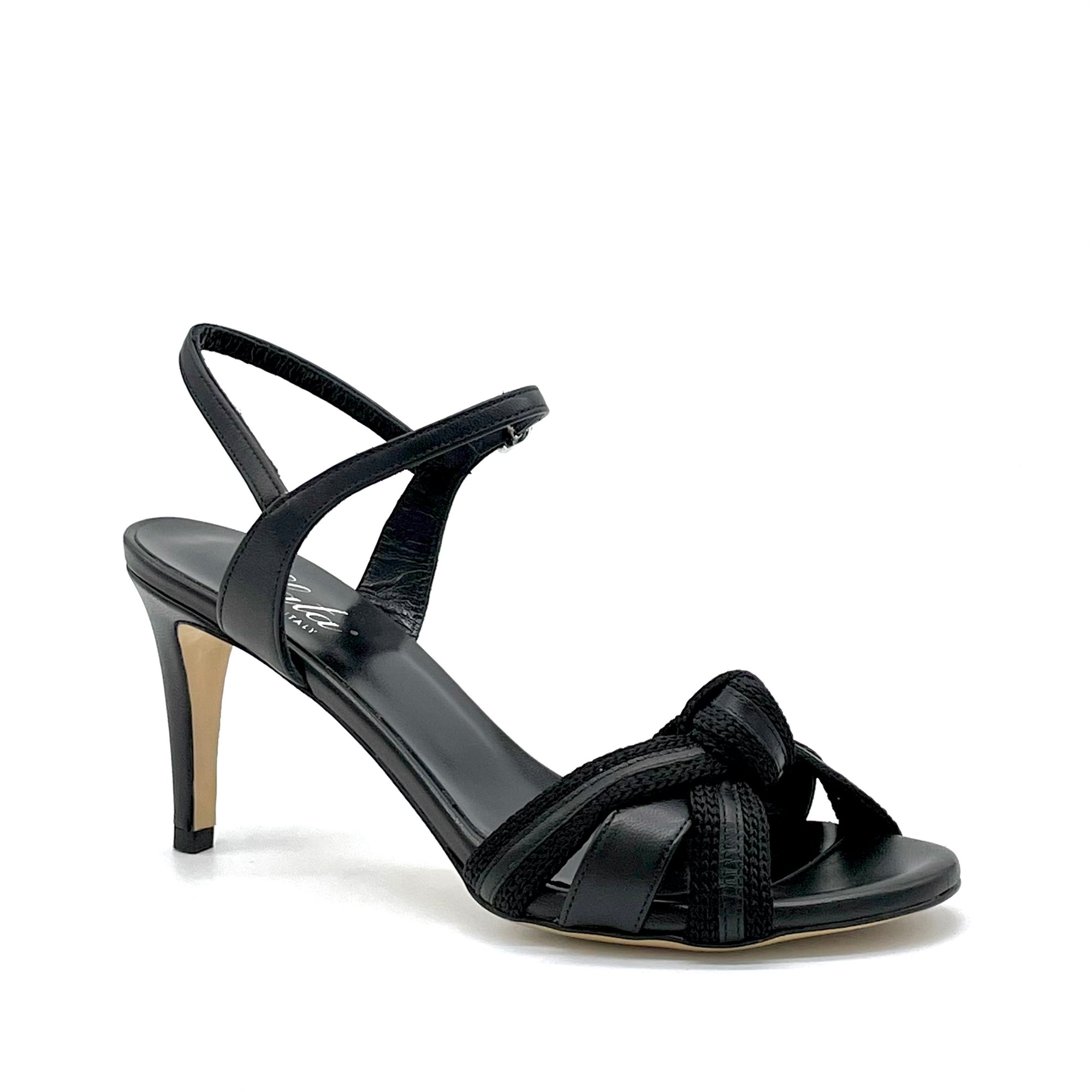 ARIANNA Black leather and fabric sandal - Cod. 11101A