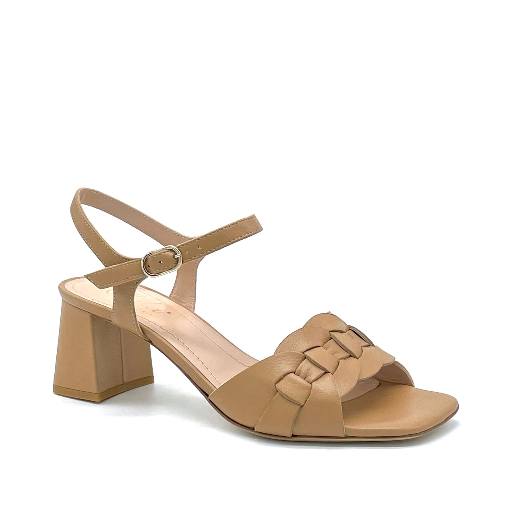 Tan leather sandal with intertwined band - Cod. 12124_1