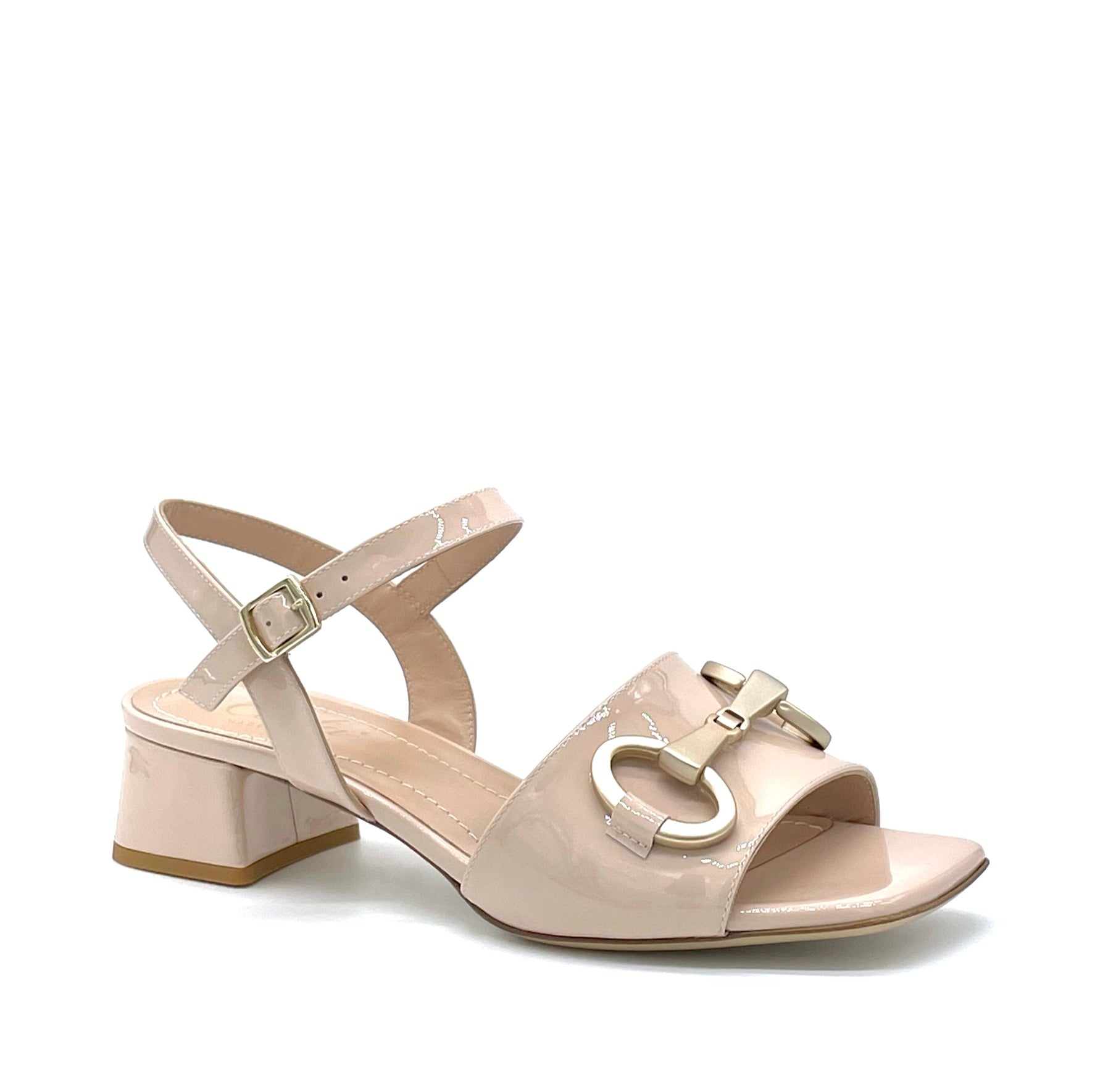 Nude colour patent leather sandal with matching accessory - Cod. 12130_2
