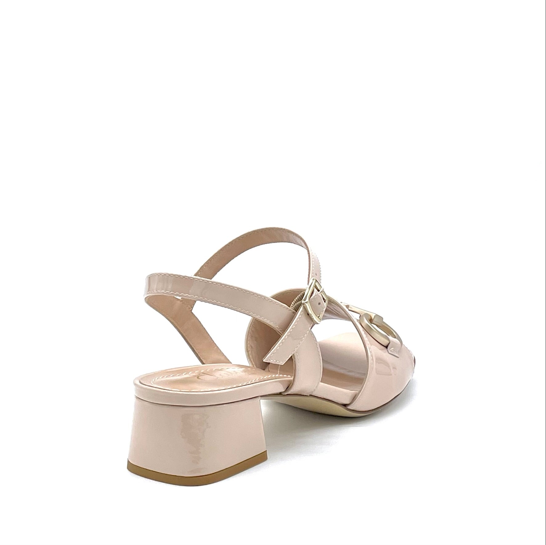Nude colour patent leather sandal with matching accessory - Cod. 12130_2