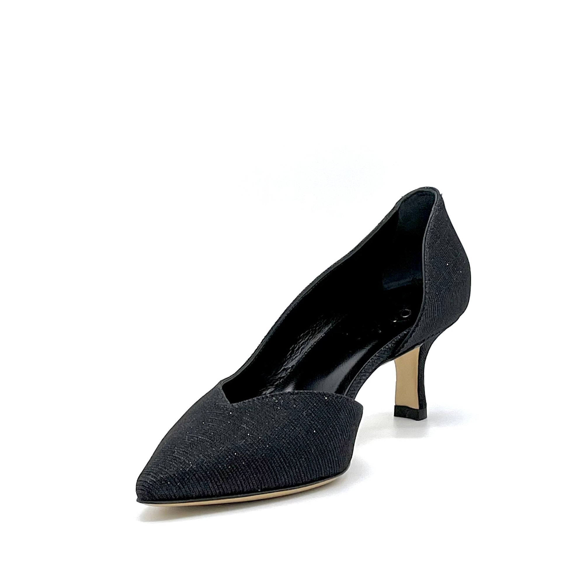 Black laminate fabric pump open from the inside - Cod. 12151_2