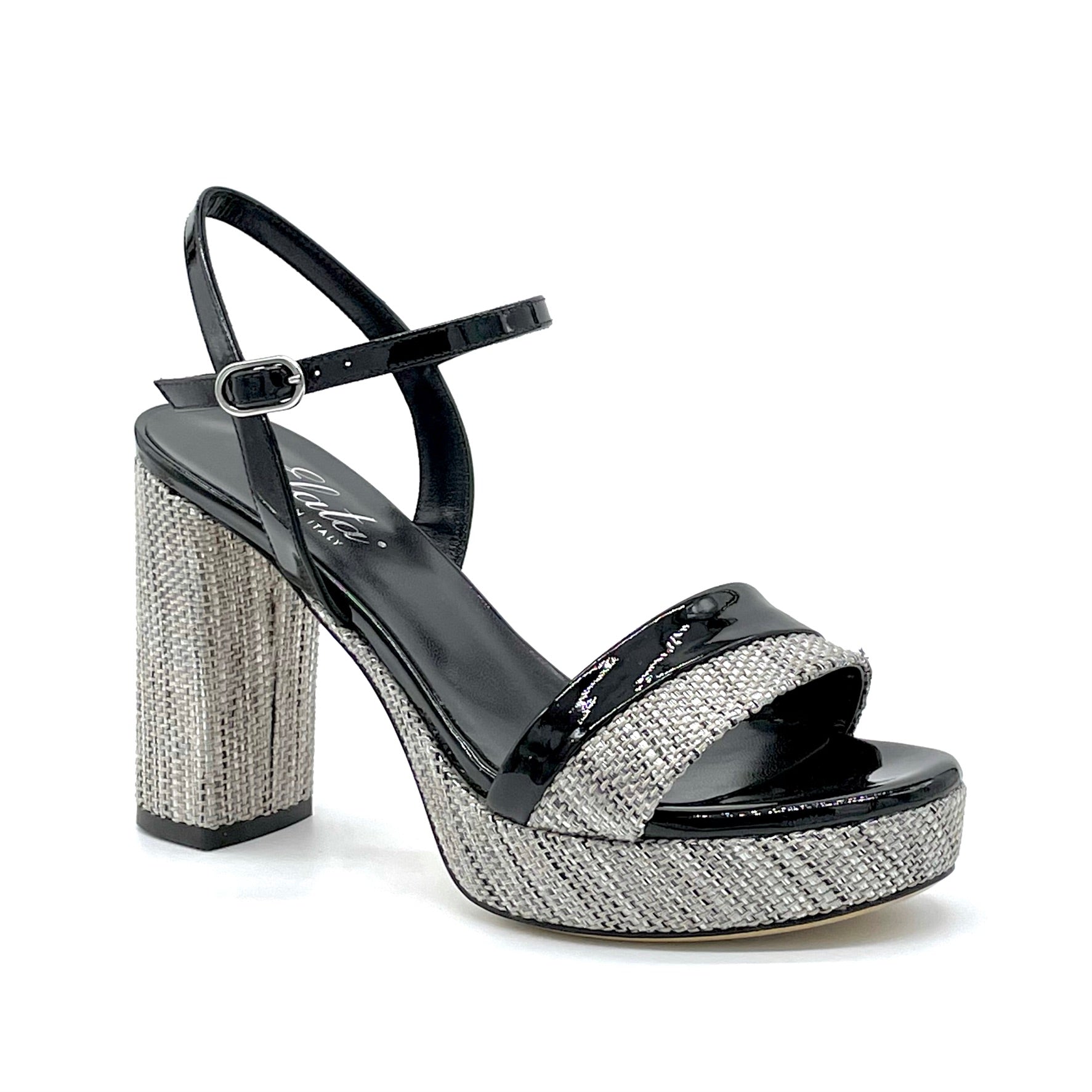 Sandalo in vernice nera e rafia nero/beige - Cod. 12155_3