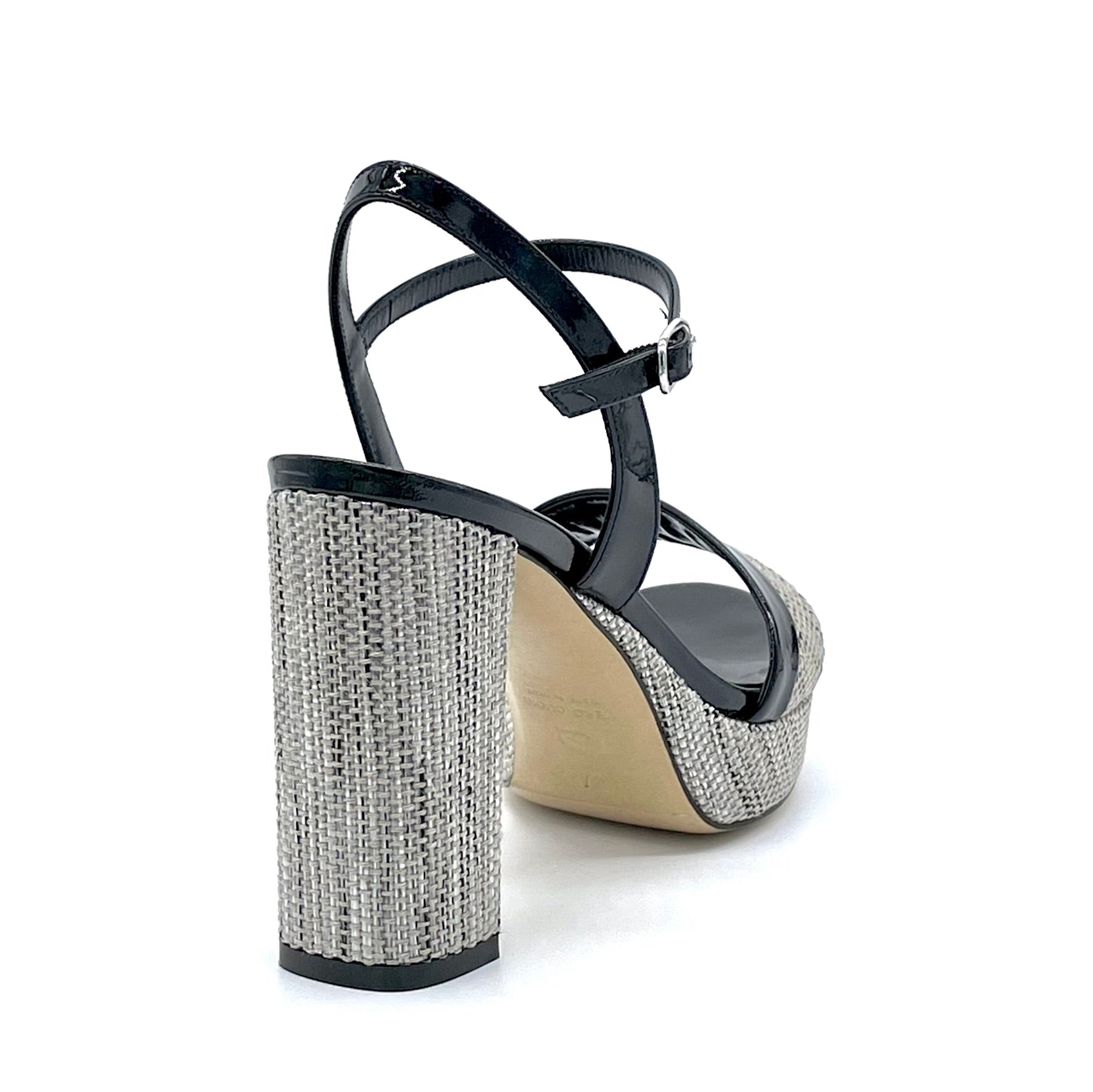 Sandalo in vernice nera e rafia nero/beige - Cod. 12155_3