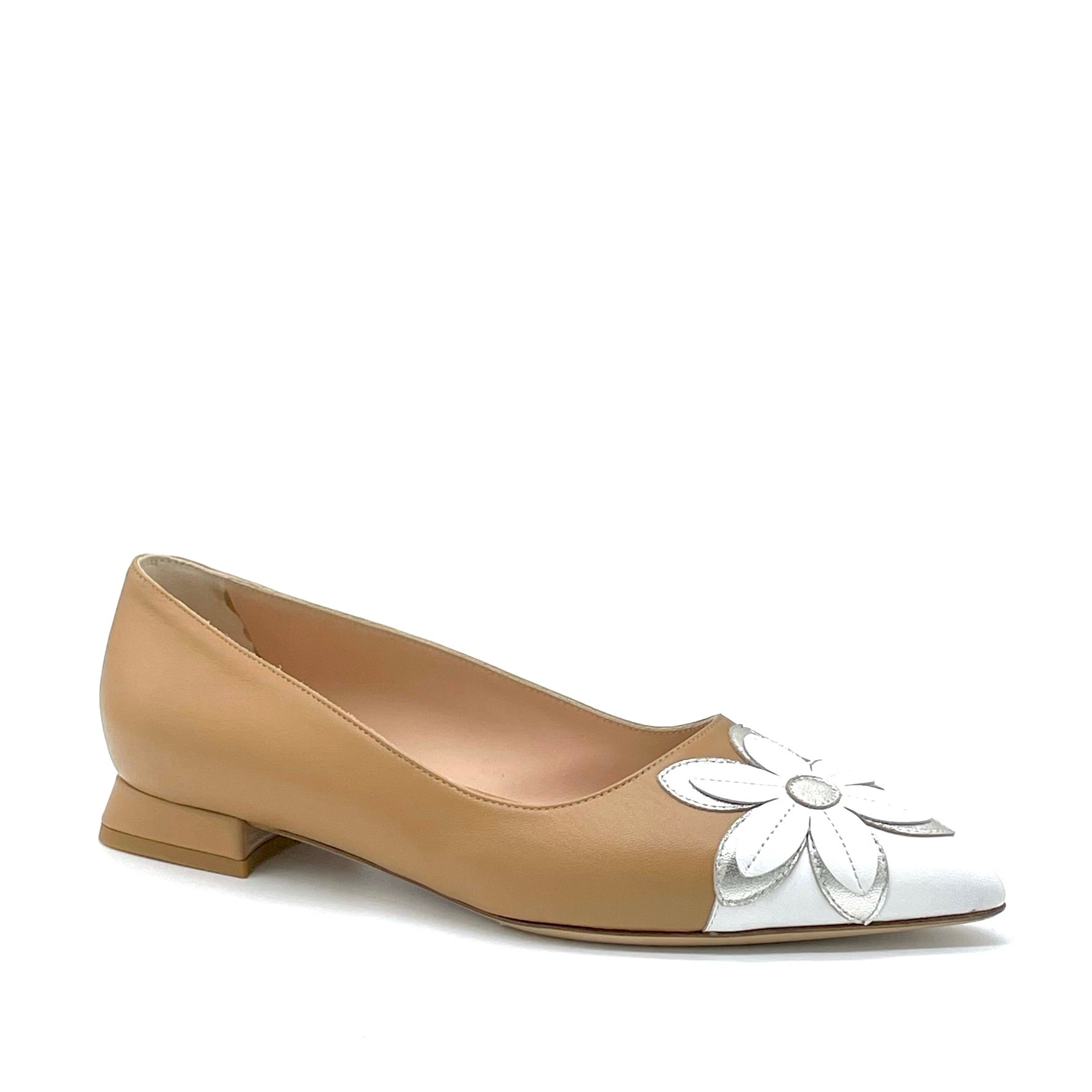 Tan and white leather ballerina - Cod. 12170_2