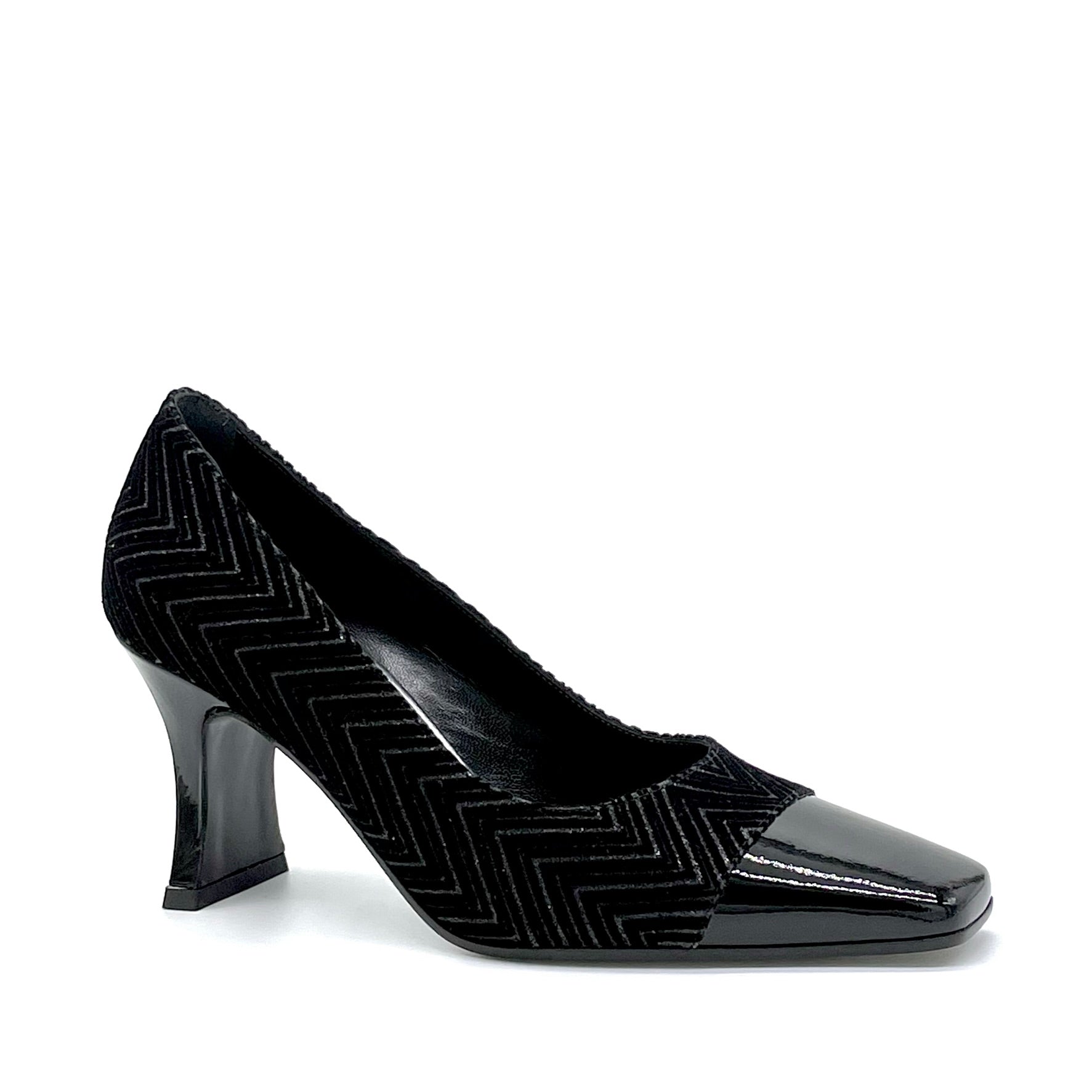 Décolleté in velluto glitter e vernice nera - Cod. 53502