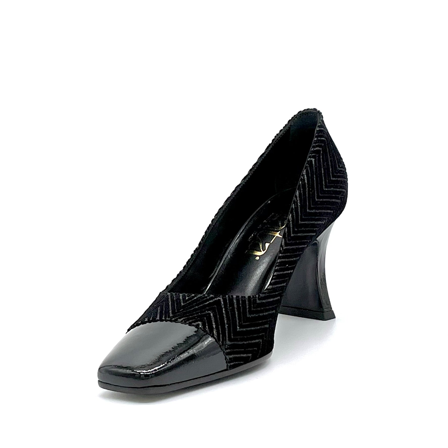 Glitter velvet and black patent leather pumps - Cod. 53502