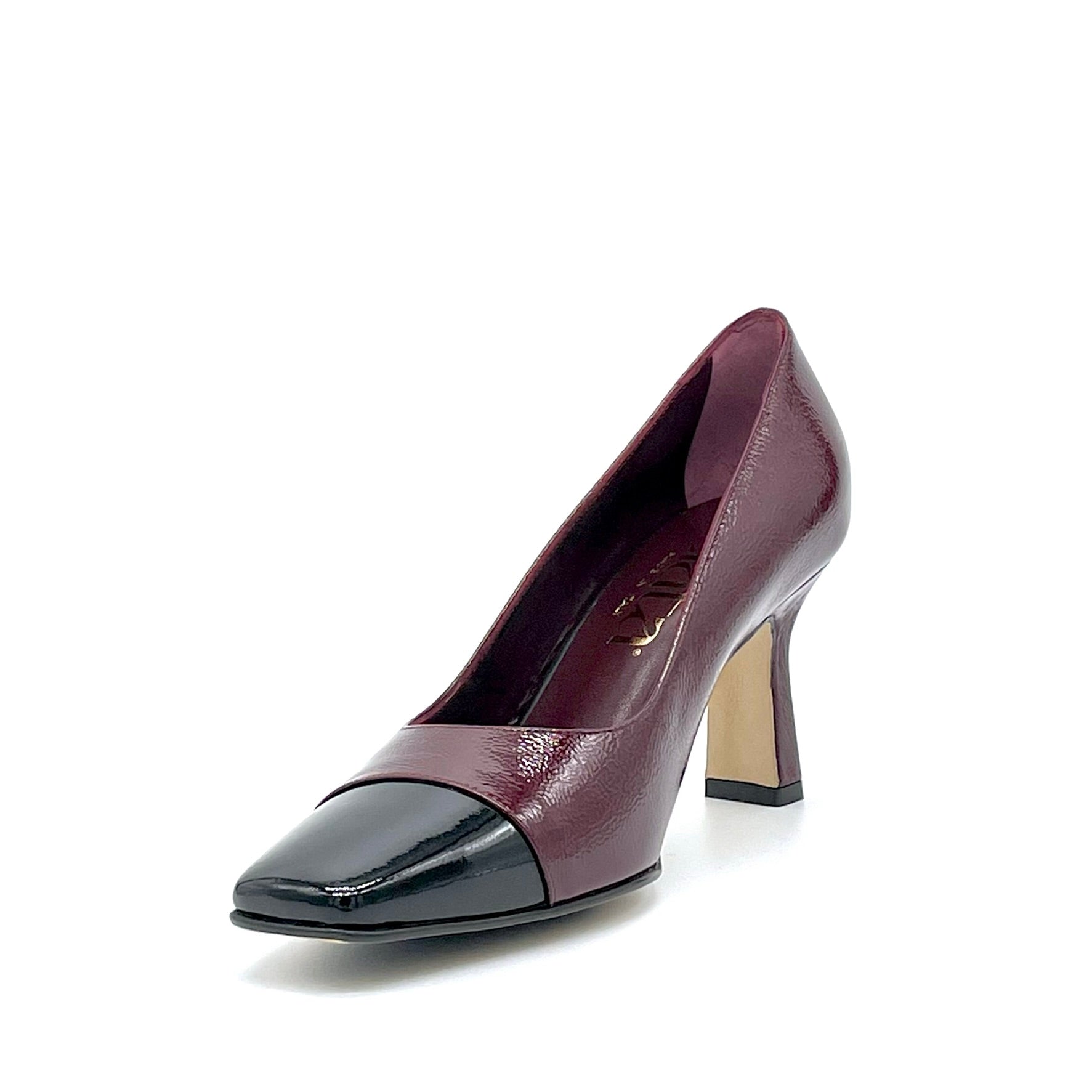 Décolleté in vernice effetto stropicciato bordeaux e vernice nera – Cod. 53503