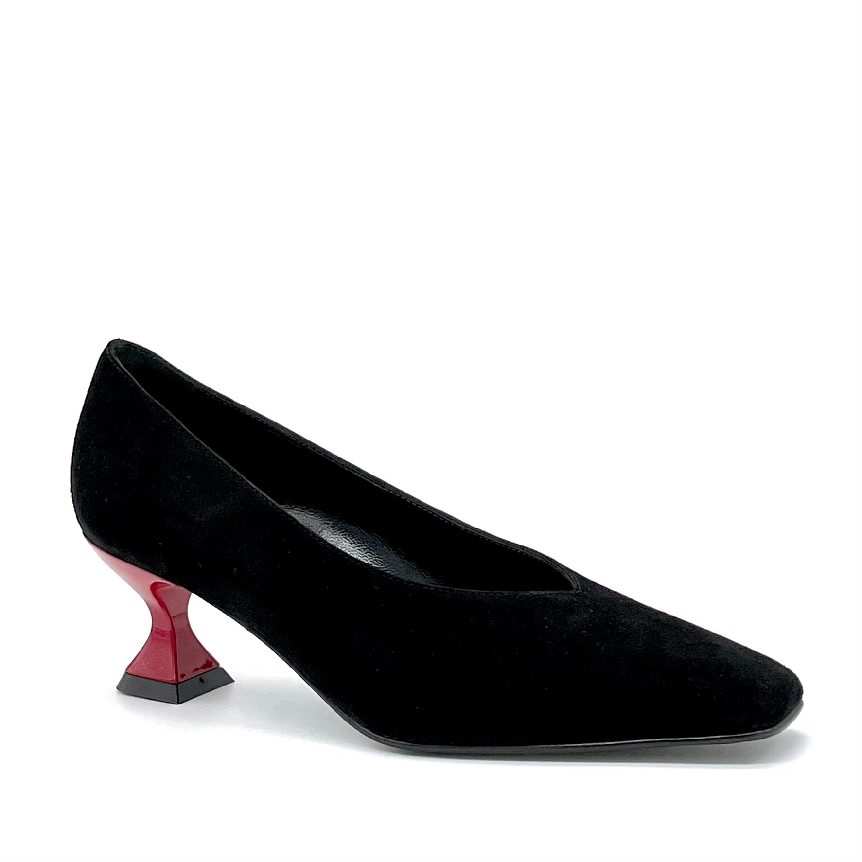 Décolleté in camoscio nero con tacco laccato rosso – Cod. 53506_1