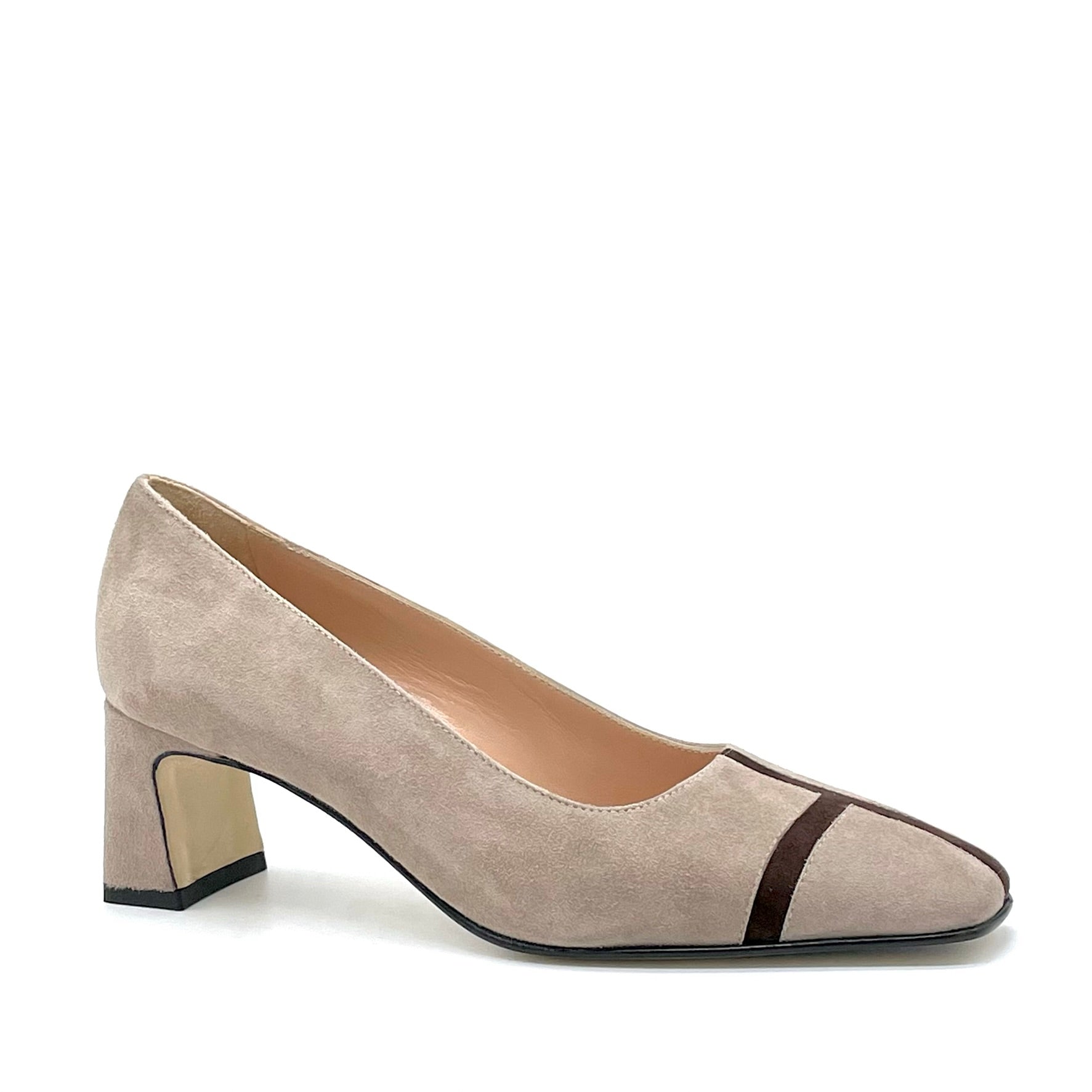Décolleté in camoscio color crema con dettagli in camoscio marrone – Cod. 53507_1