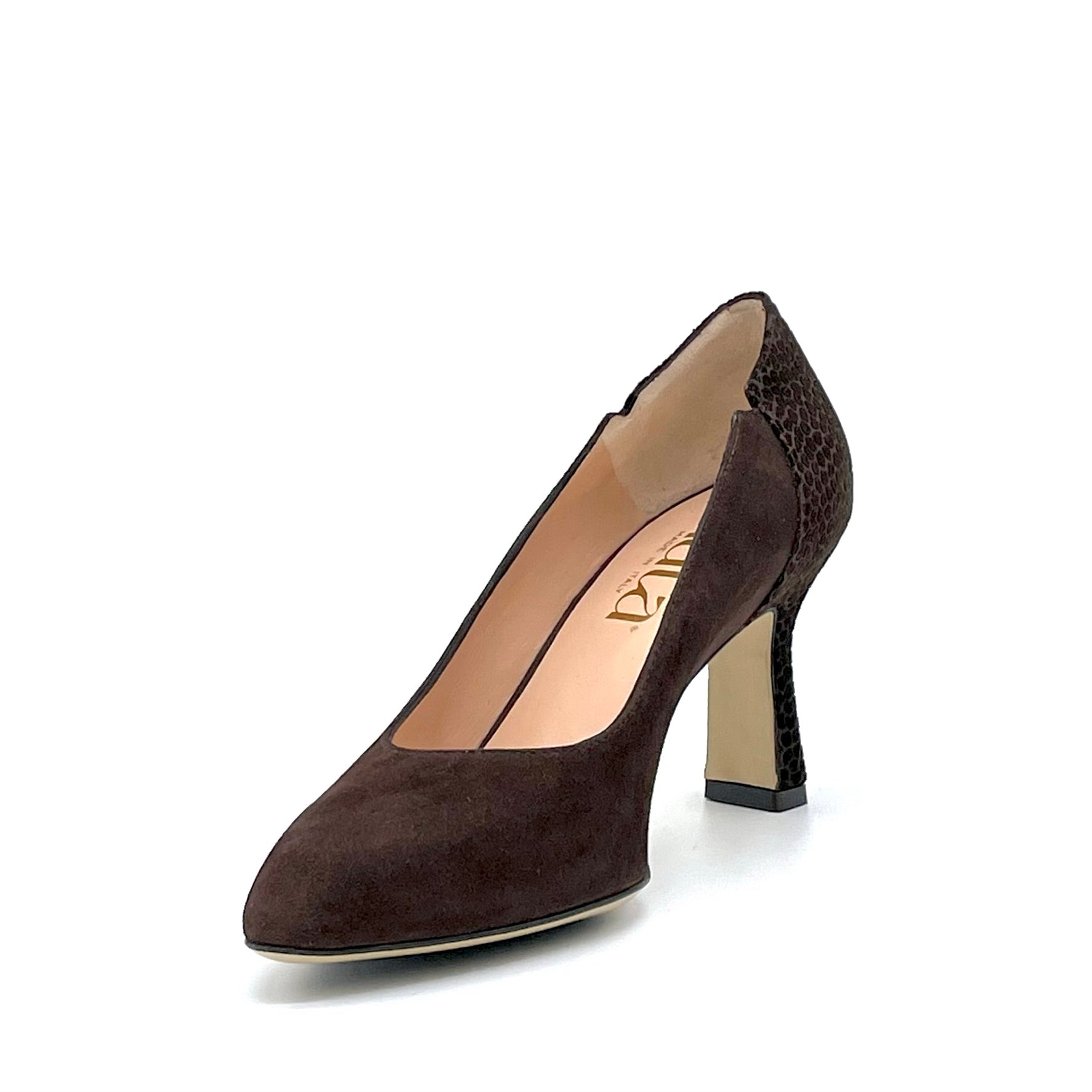 Décolleté in camoscio marrone e camoscio stampato – Cod. 53535
