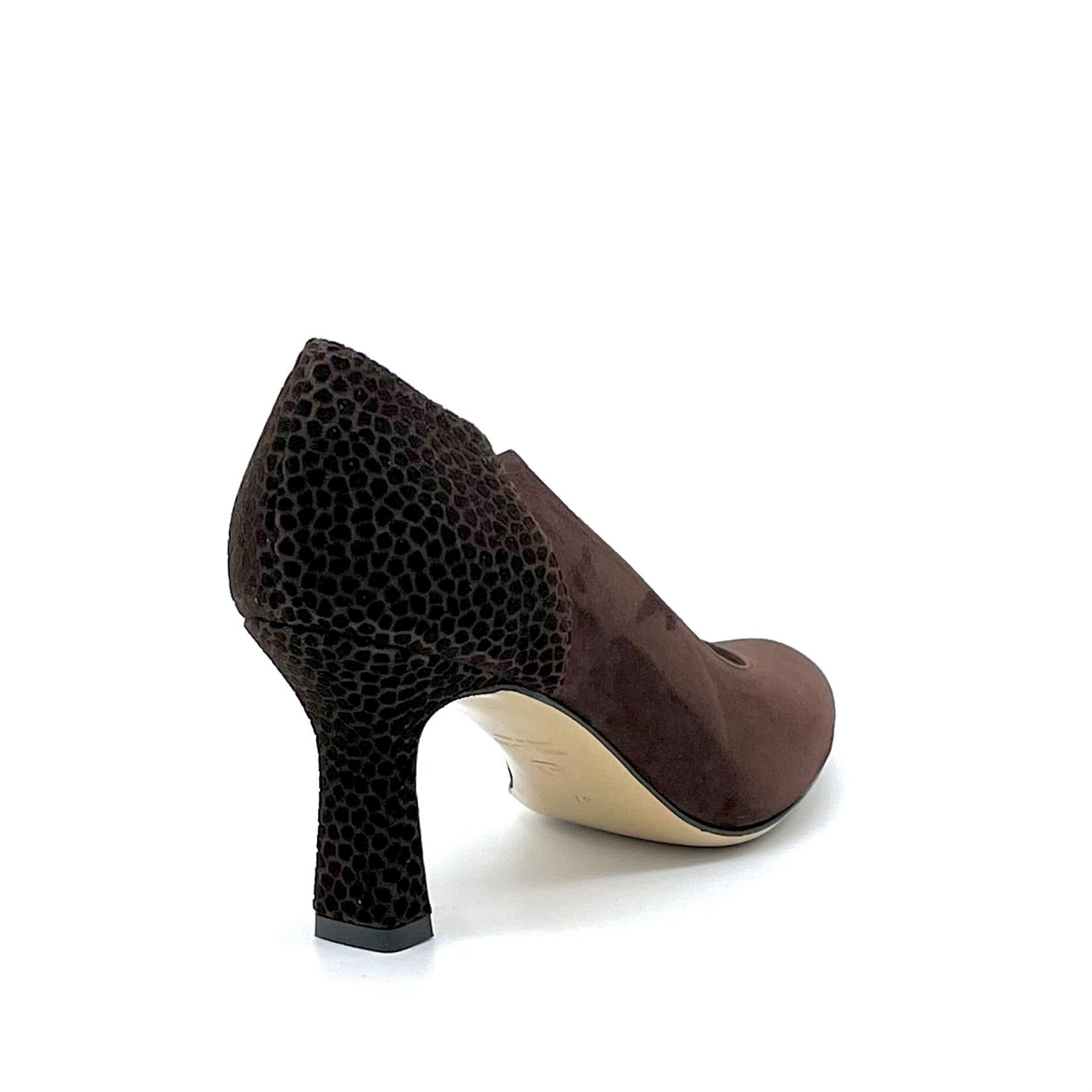 Décolleté in camoscio marrone e camoscio stampato – Cod. 53535