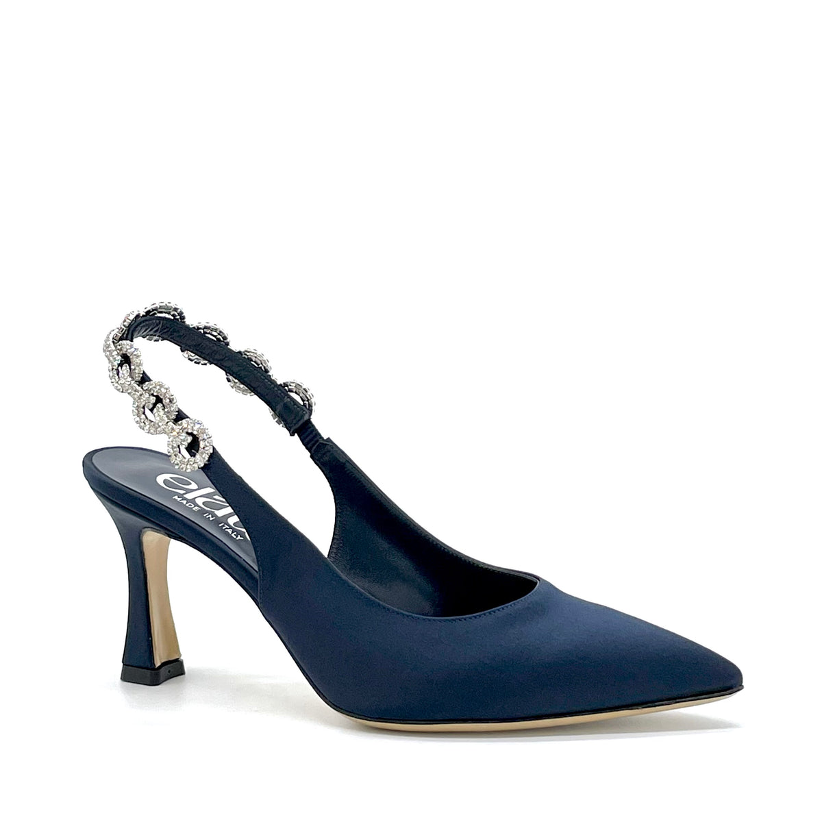Slingback in raso di seta blu con dettaglio gioiello - Cod. 13152_1
