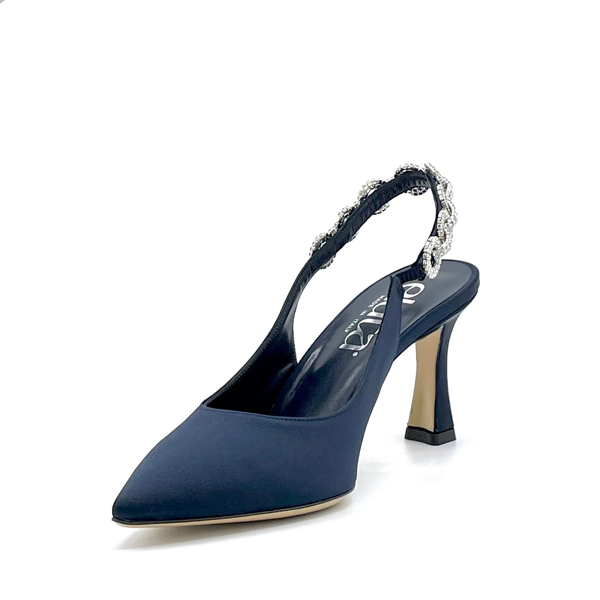 Slingback in raso di seta blu con dettaglio gioiello - Cod. 13152_1