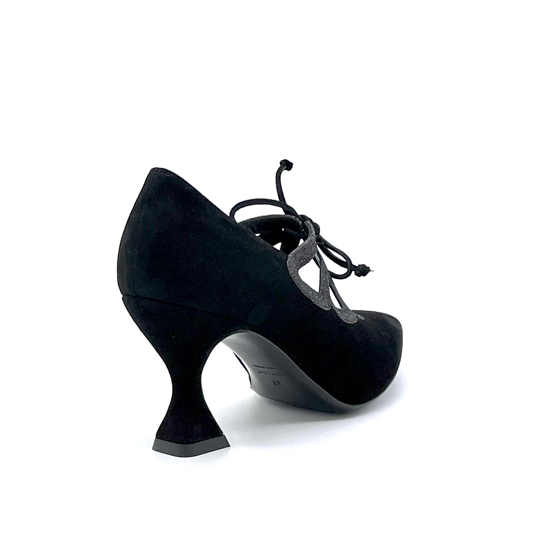 Black suede and glitter pump with black suede ribbon – Cod. 53516