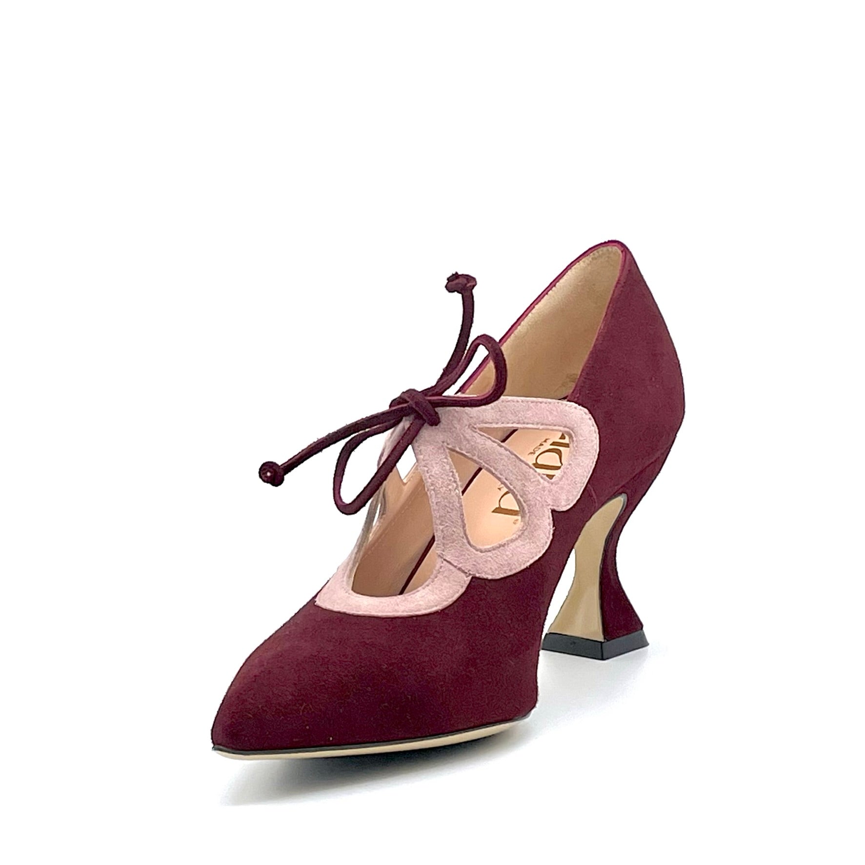 Scarpa accollata in camoscio bordeaux e rosa con nastro in camoscio – Cod. 53516_1