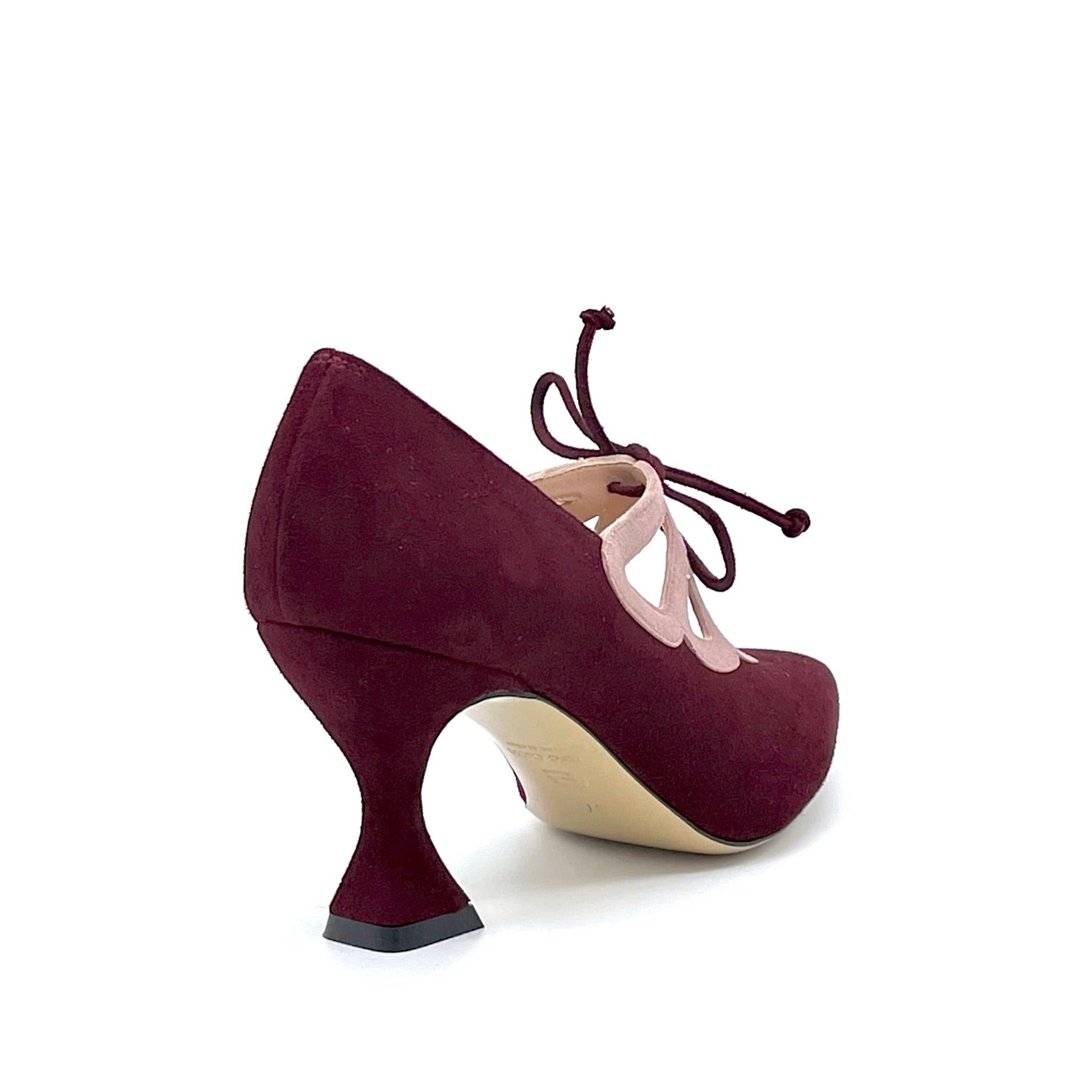 Bordeaux and light pink suede pump with black suede ribbon – Cod. 53516_1