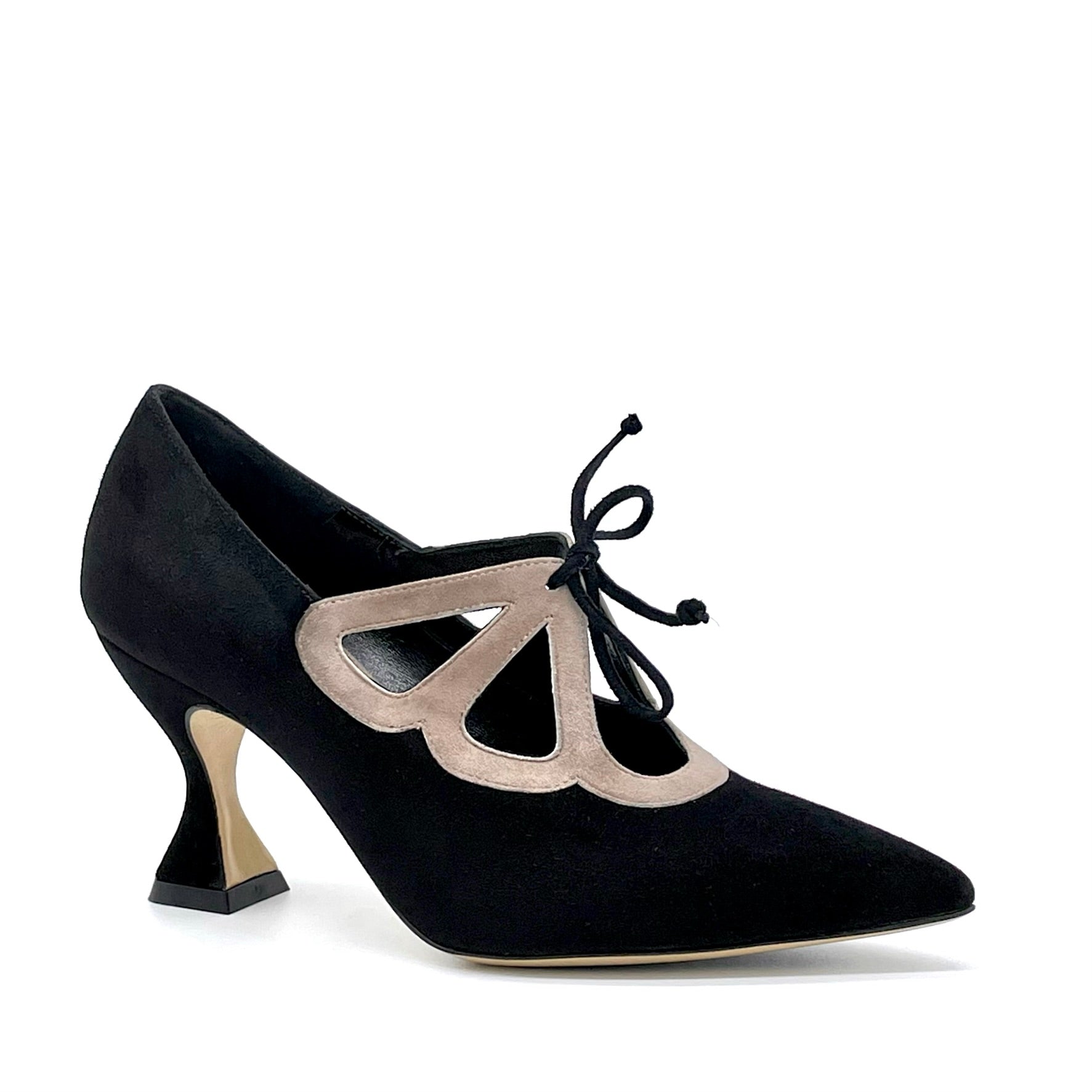 Black and cream suede pump with black suede ribbon – Cod. 53516_2