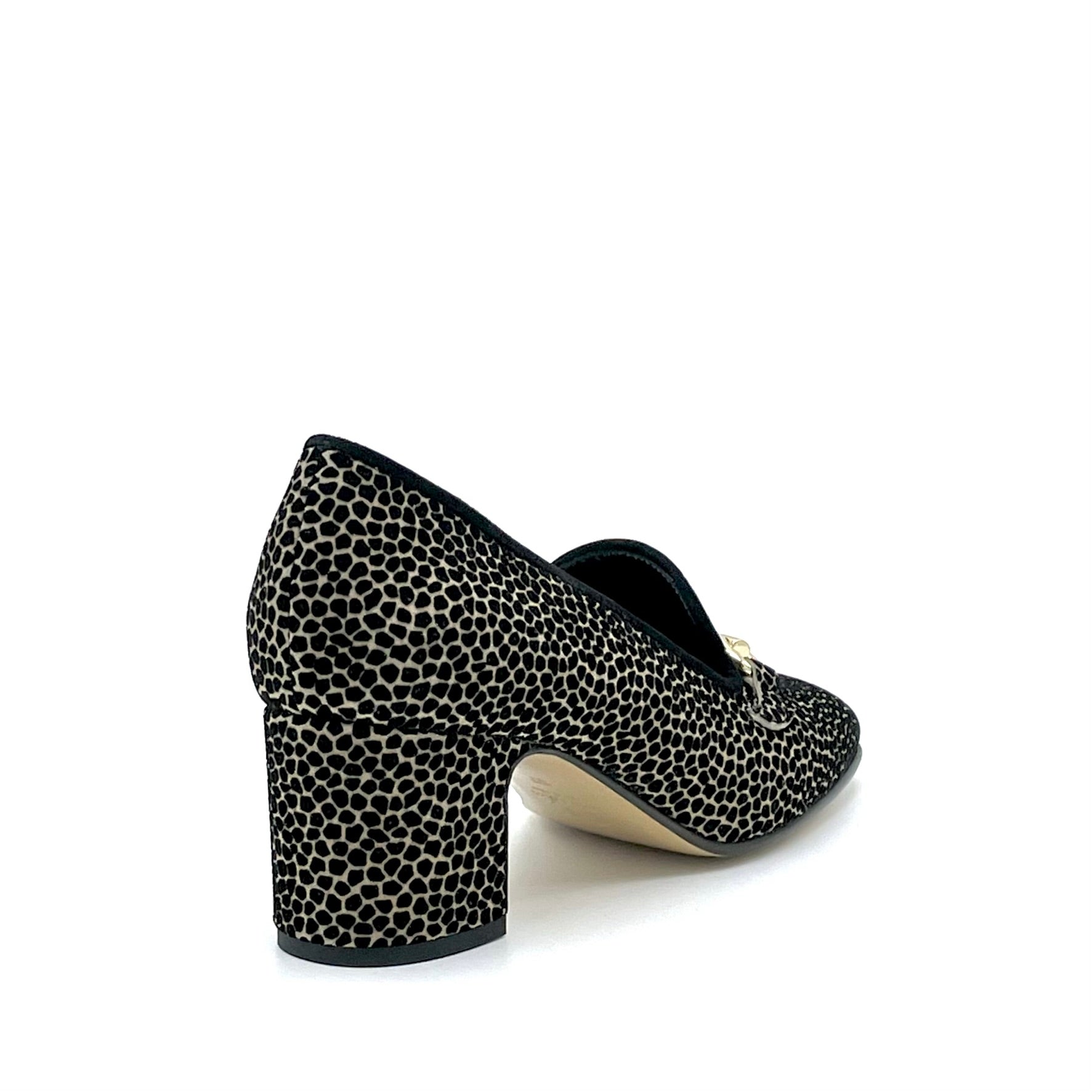 Mocassino in camoscio stampato beige e nero con morsetto dorato – Cod. 53527
