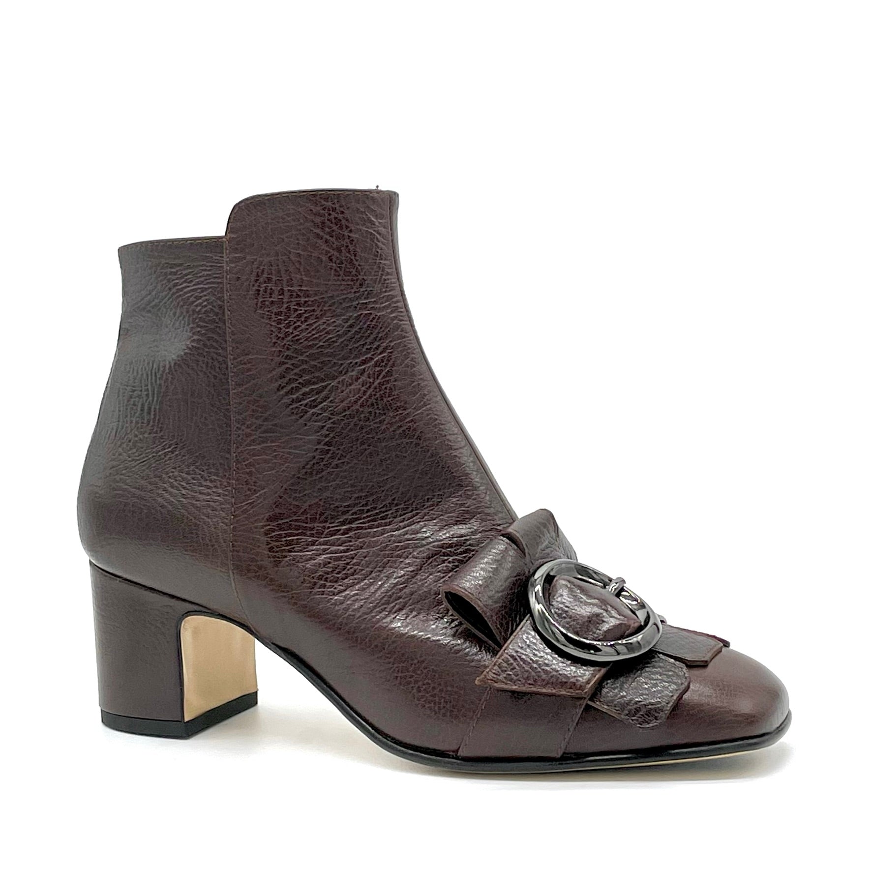 Brown leather boot with gunmetal color buckle – Cod. 53545