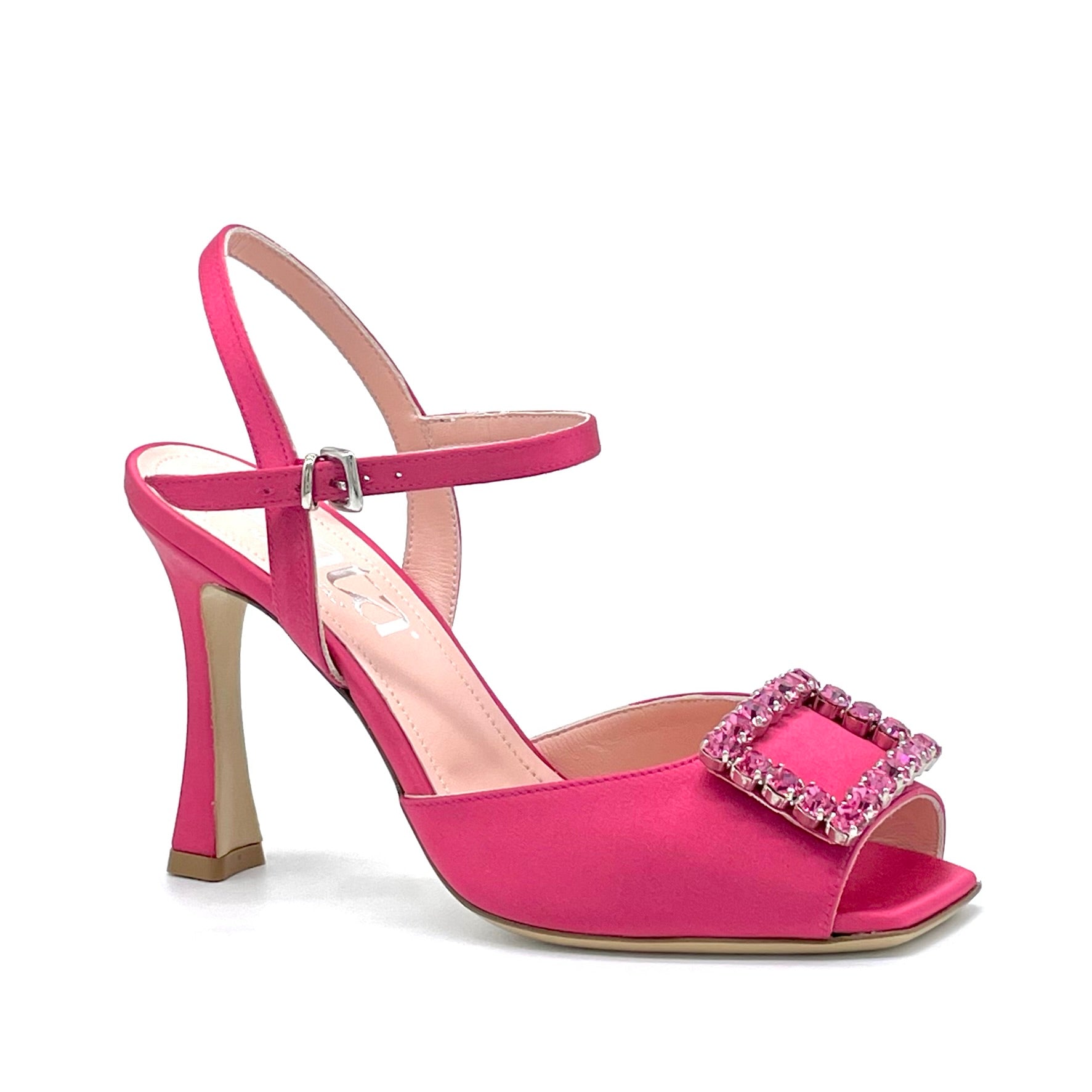 Raspberry color silk sandal with jewel buckle - Cod. 14104
