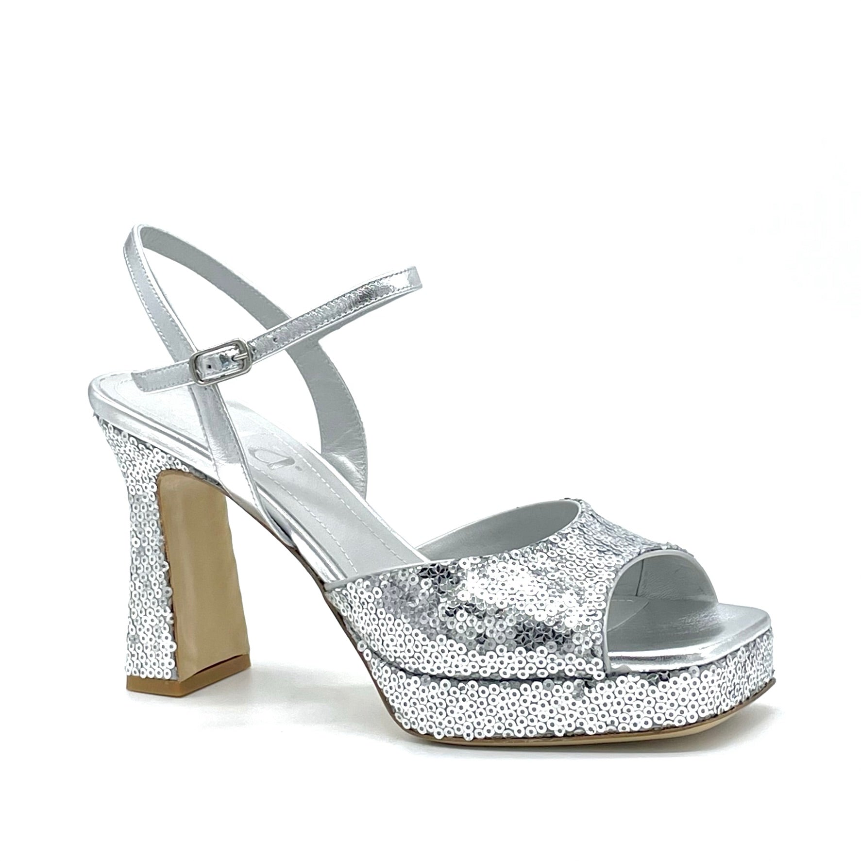 Sandalo in tessuto di paillettes argento – Cod. 14120_1